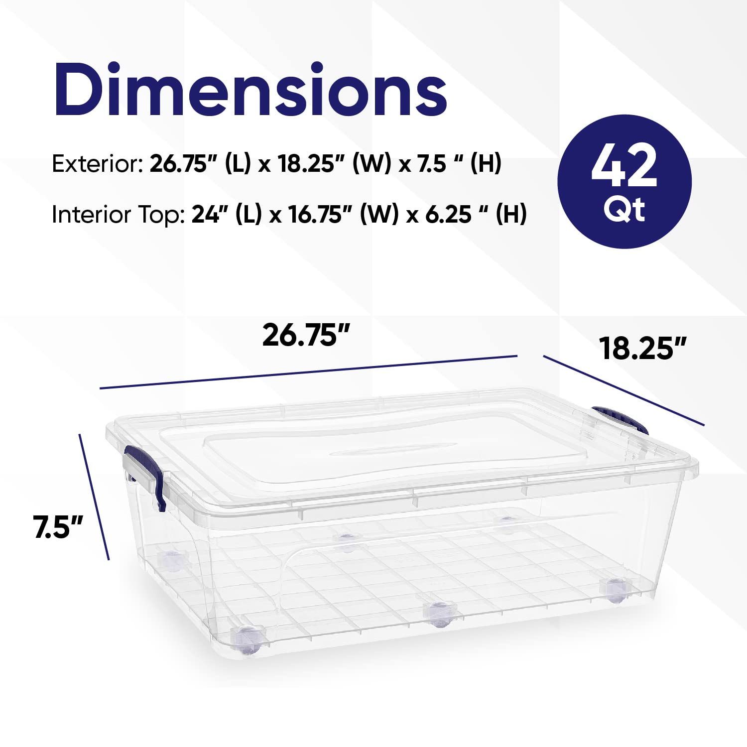 Superio Under Bed Clear Storage Bin with Lid  Stackable Plastic Storage Container with Latch Closure (42 Quart- Under Bed)
