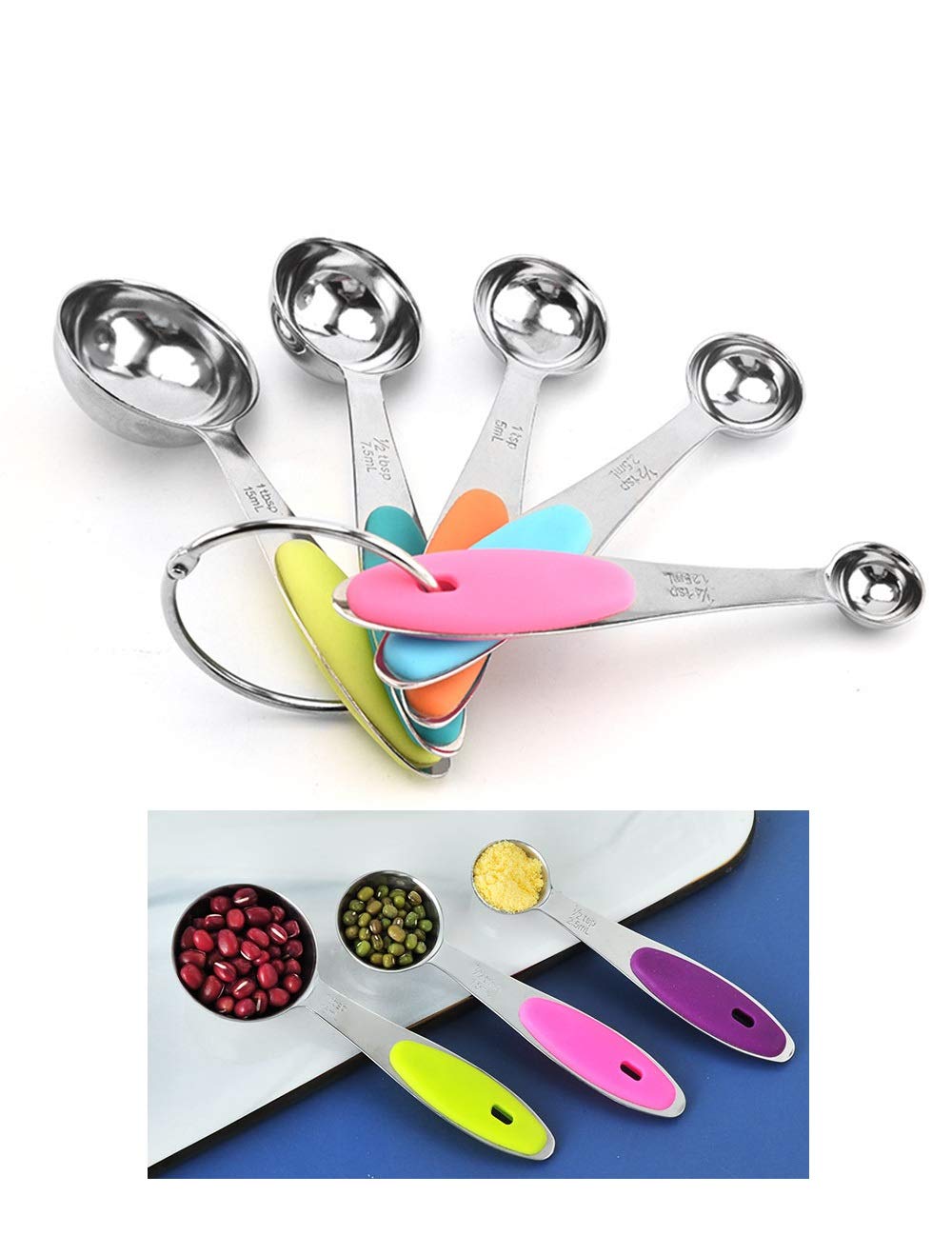 Measuring Spoons For Kitchen,Stainless Steel Stackable With Measuring Set For Cooking And Baking, 5 Sizes-15Ml, 7.5Ml, 5Ml, 2.5M