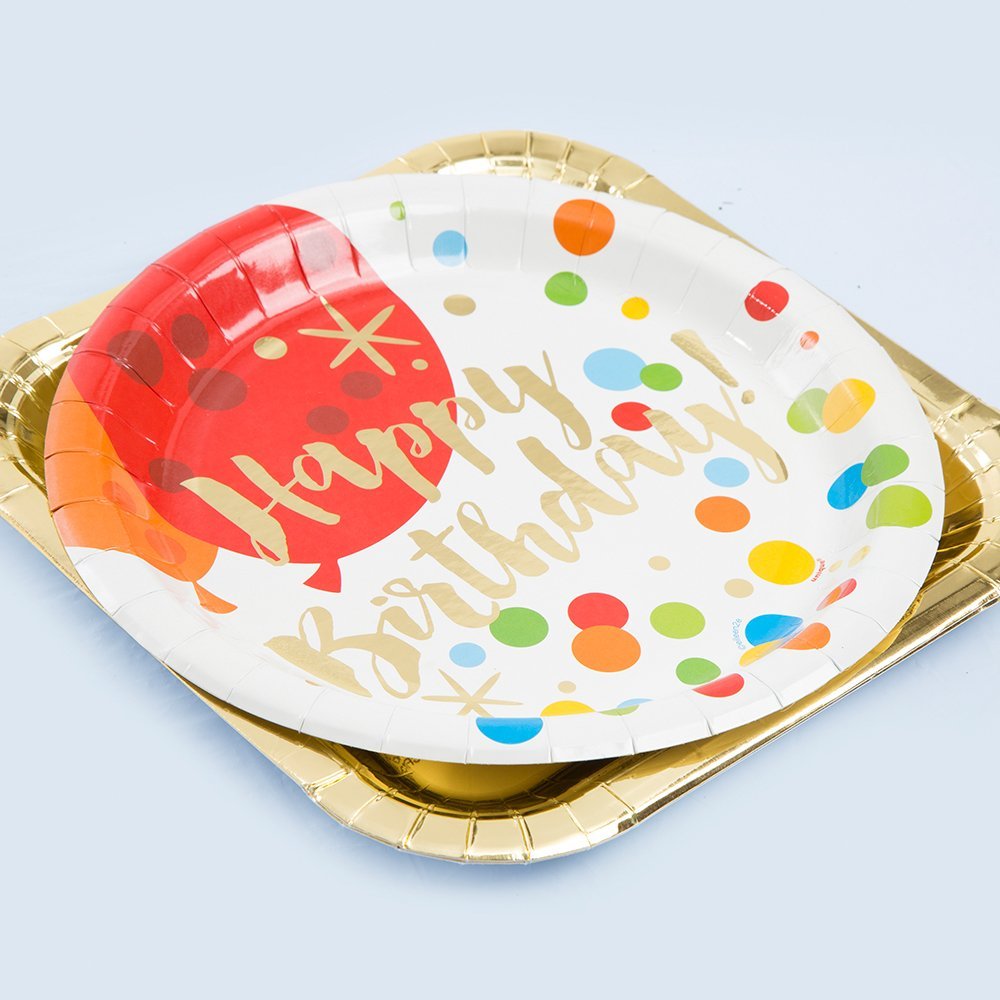Glamorous Glitzy Gold Foil Board Birthday Round Dinner Plates - 9'' (Pack Of 8) - Premium Party Supplies - Perfect For Cakes & A