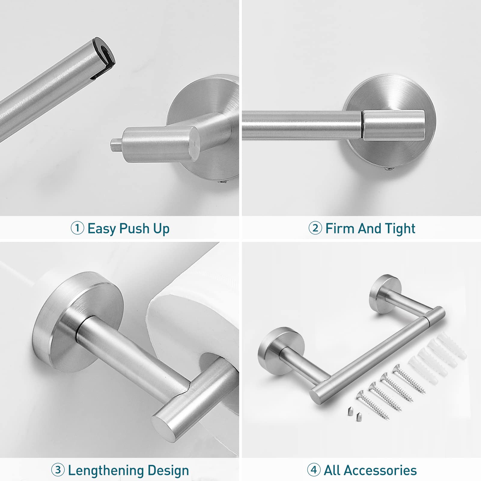 POKIM Toilet Paper Holder Brushed Nickel Metal Bathroom Flexible Pivoting Large Tissue Roll Handle on Wall Mounted  SUS 304 Stainless Steel Adjustable Toilet TP Mega Roll Holder Modern