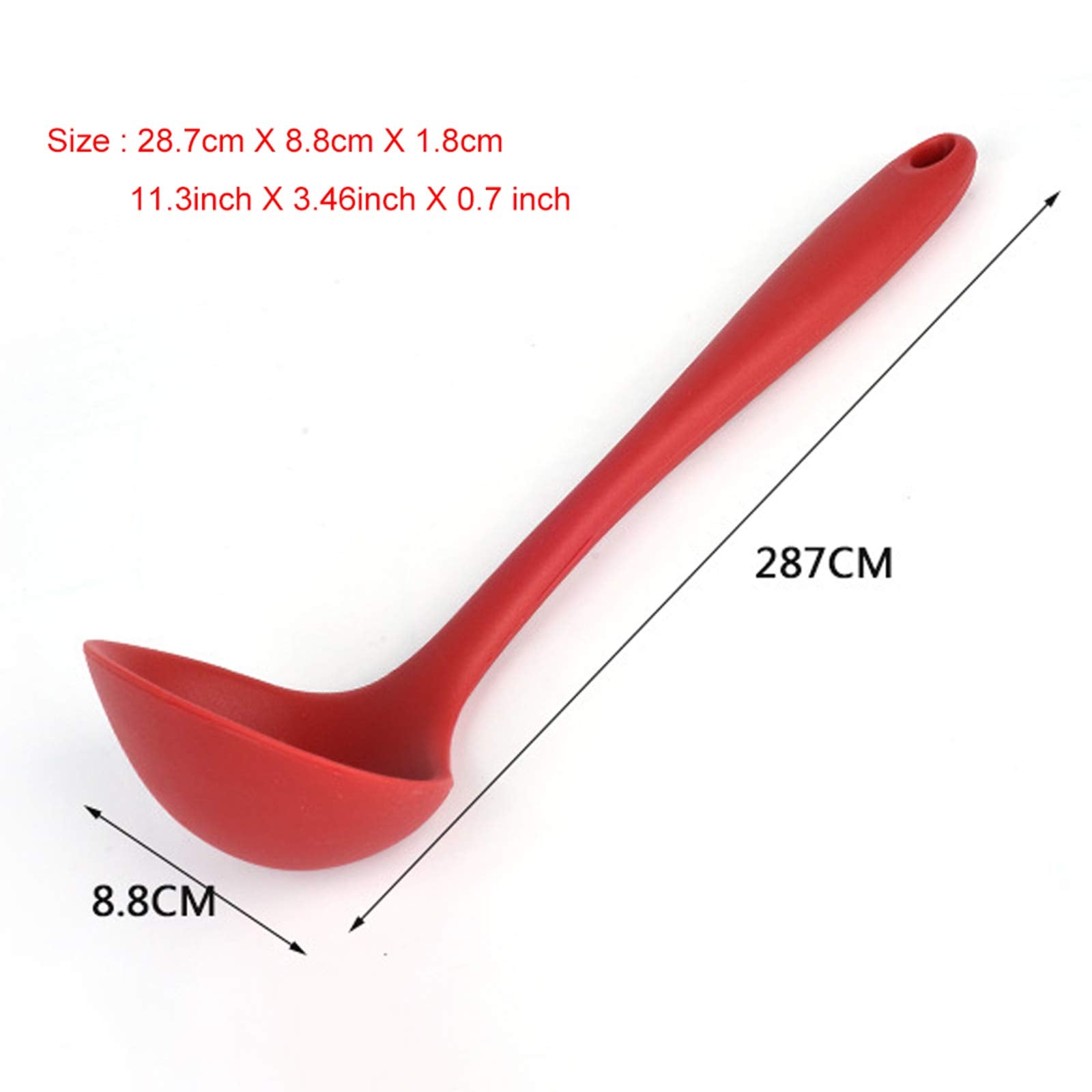 Silicone Ladle Soup Spoon Set Of 2, Nonstick Heat Resistant Long Handle Unbreakable Big Round Scoop For Home Kitchen Cooking,Red