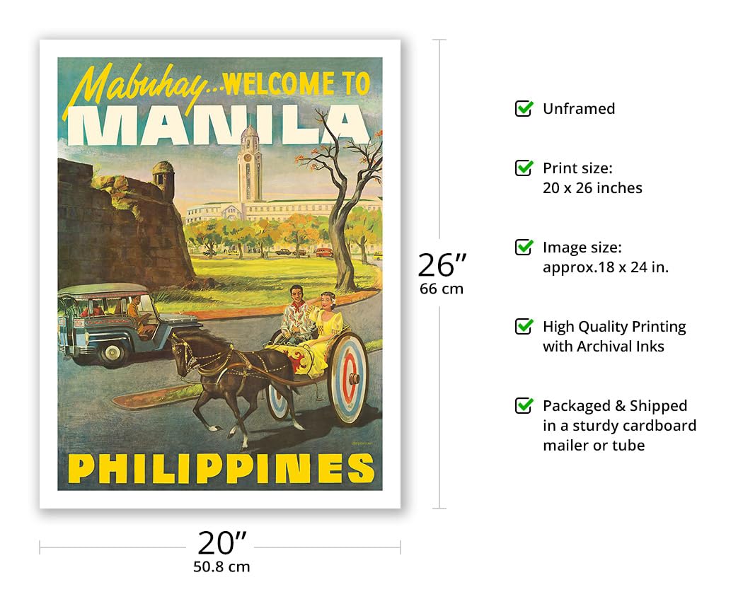 Manila Philippines - Mabuhay (Welcome) - Vintage Travel Poster C.1950S - Fine Art Matte Paper Print (Unframed) 20X26In