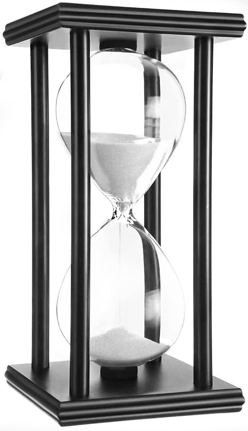 Hourglass 60 Minutes 8 Inch Sand Timers Tanmalan (White Sand,Black Frame,606Minutes,8X4X4Inch)