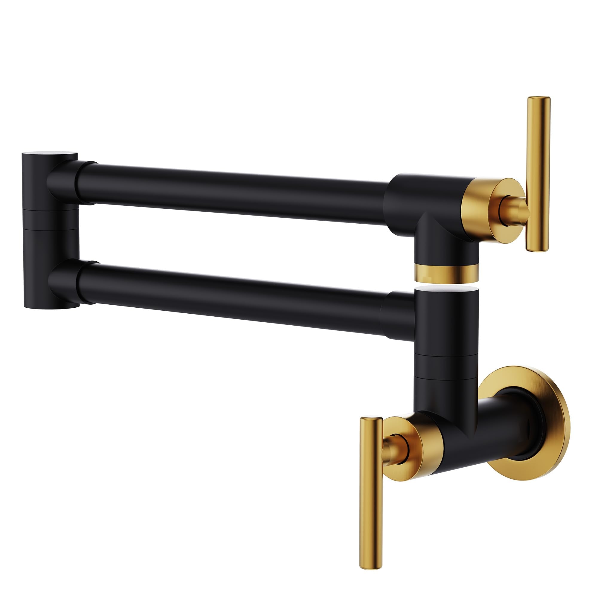 GIMILI Black and Gold Commercial Wall Mount Faucet Folding Stretchable Double Joint Swing Arm Pot Filler Copper Rotatable Wall F