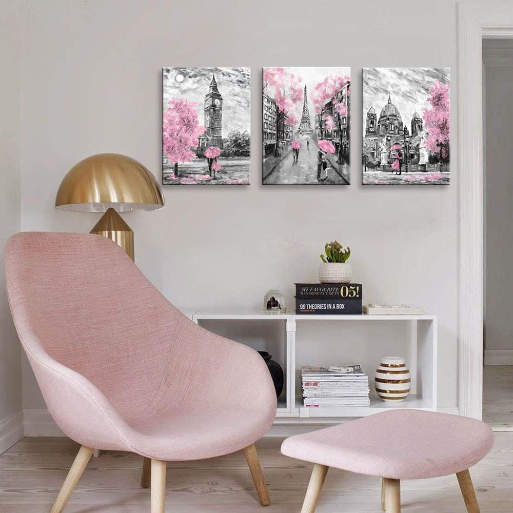 Canvaszon Black And White Canvas Wall Art For Living Room Bedroom Bathroom Girls Pink Paris Theme Room Decor Oil Painting Print