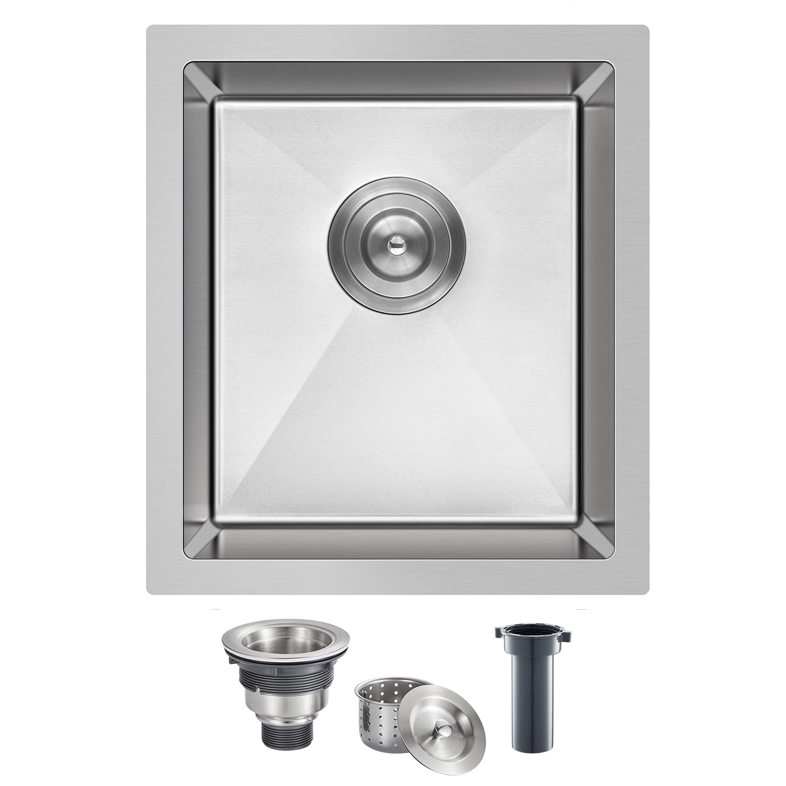 TSIBOMU 15 inch Undermount Bar Sink, Stainless Steel Handmade Single Bowl Kitchen Sink Undermount, D15 x W17 x H8