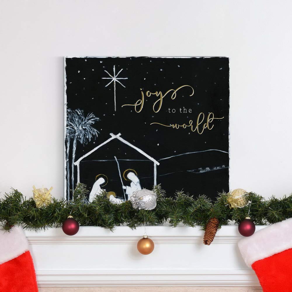 Renditions Gallery Christ In A Manger Wall Art, Religious Christmas, Jesus, Mary, And Joseph, Joy To The World, Premium Gallery