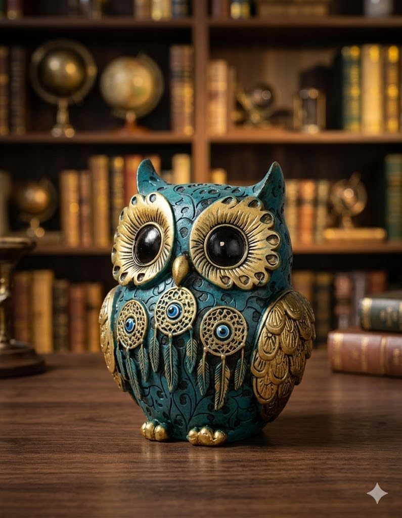 Pickartme Evil Eye 4 Inch Owl Statue For Good Luck L Feng Shui & Vastu Ii Evil Eye Ii Showpiece For Home Decor (Blue, 4 Inch)