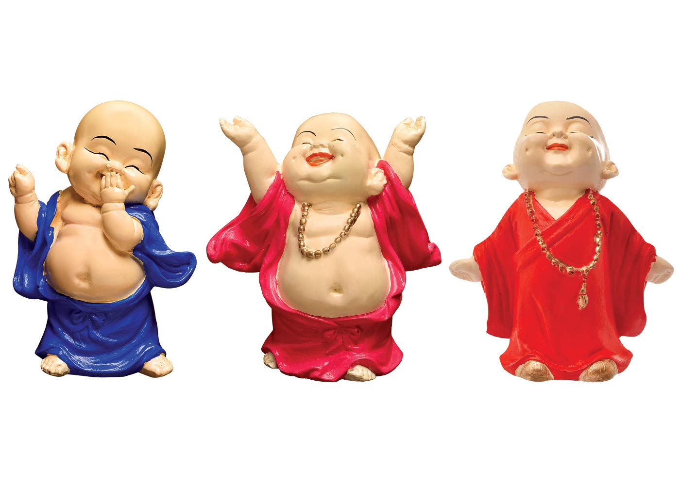 Karigaari India Handcrafted Set of 3 Resine Little Dancing Buddha Monk Sculpture | Buddha Idols for Home Decor