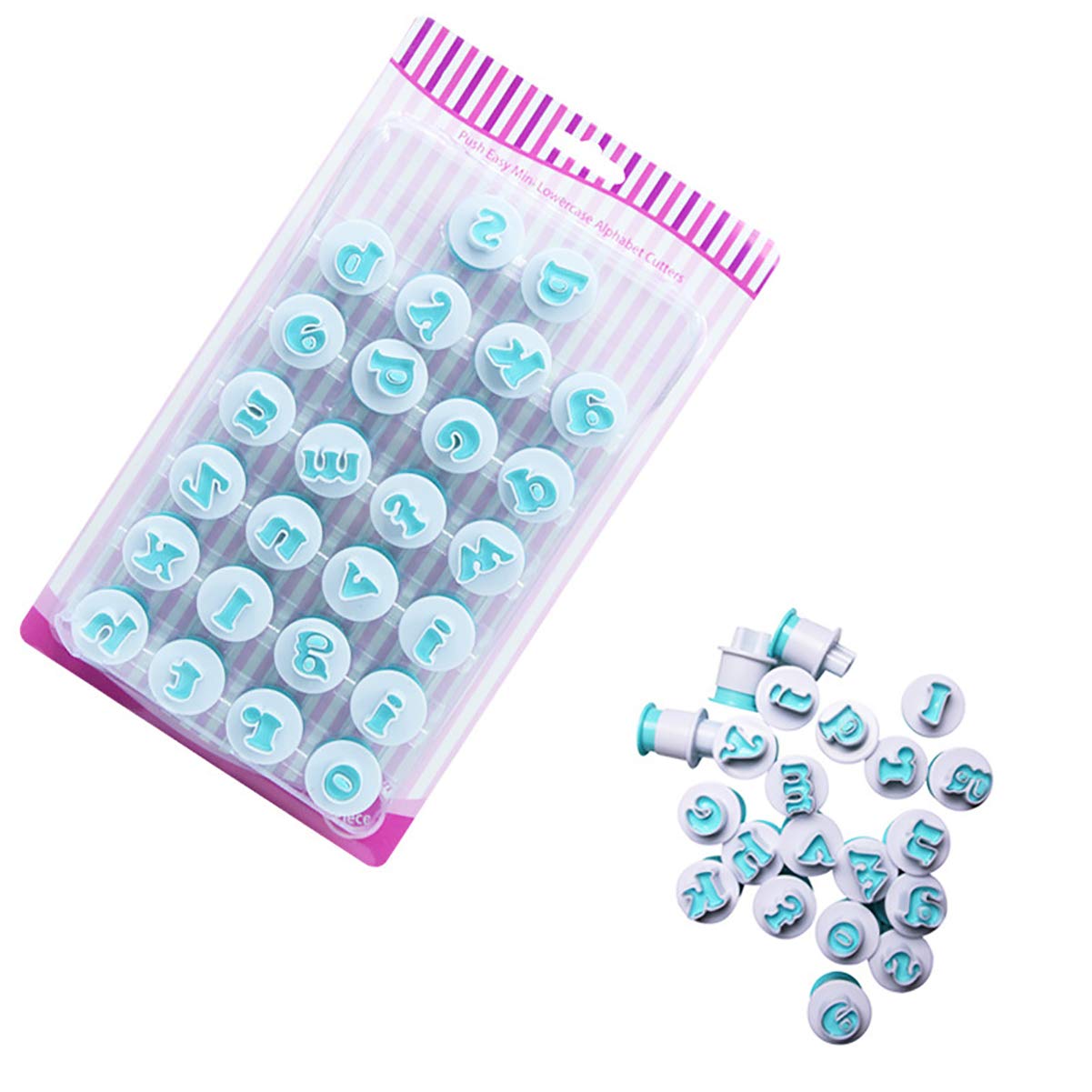 Alphabet Letters Molds, 26Pcs Plunger Cutters, Lower-Case Fondant Letter Cutters, Fondant Cake Biscuit Mold, Cake Decorating Too