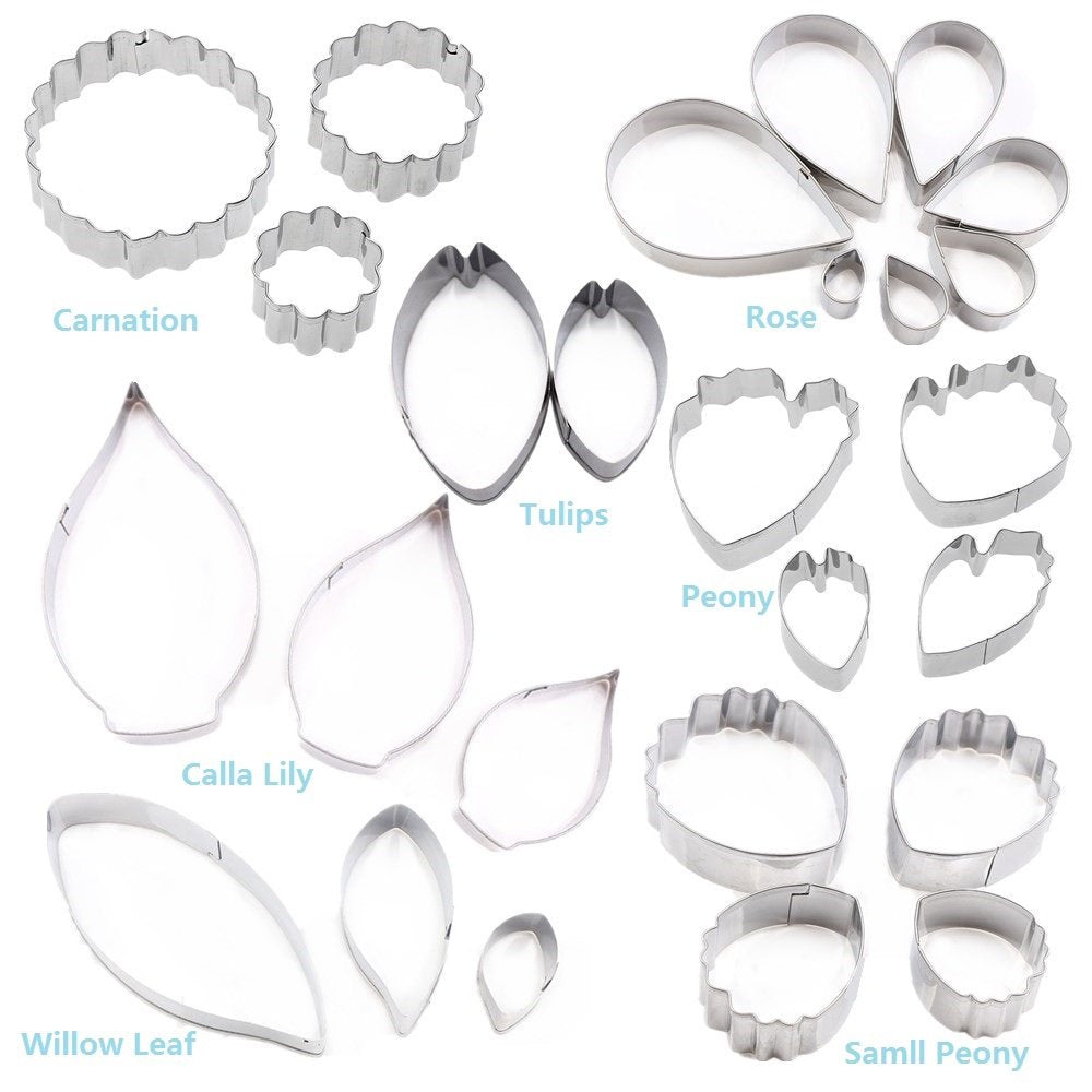 26Pcs Stainless Steel Gum Paste Flower And Leaf Cutter Set Fondant Flower Cookie Cutter Sugarcraft Flower Making Tool For Weddin