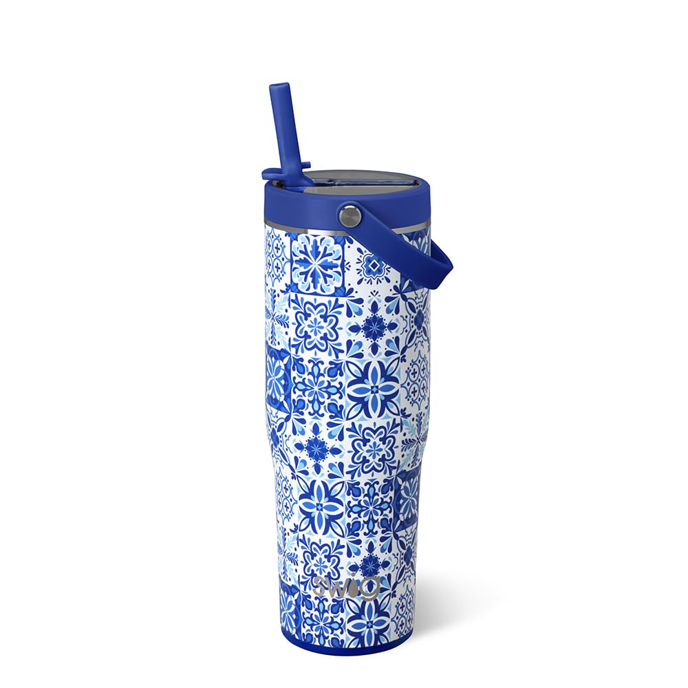 Swig Life 30oz Leakproof ToGo Tumbler with Handle, Indigo Tiles