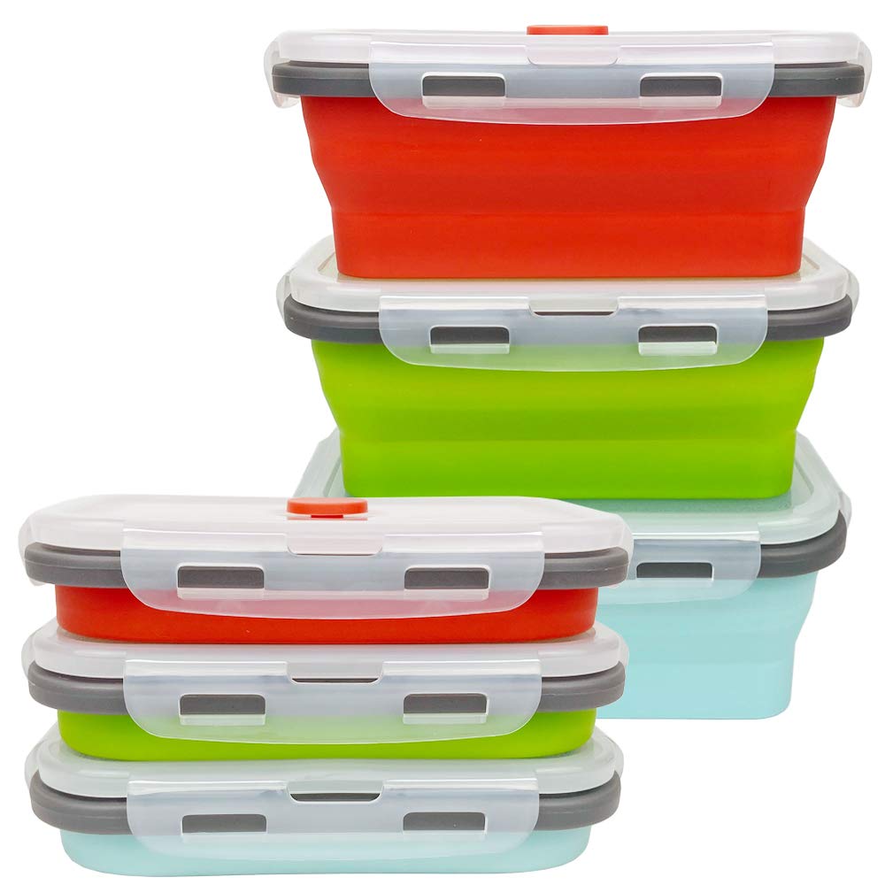Cartints Set Of 3 Collapsible Food Storage Containers Collapsible Silicone Bowls, Silicone Lunch Containers With Airtight Lids,