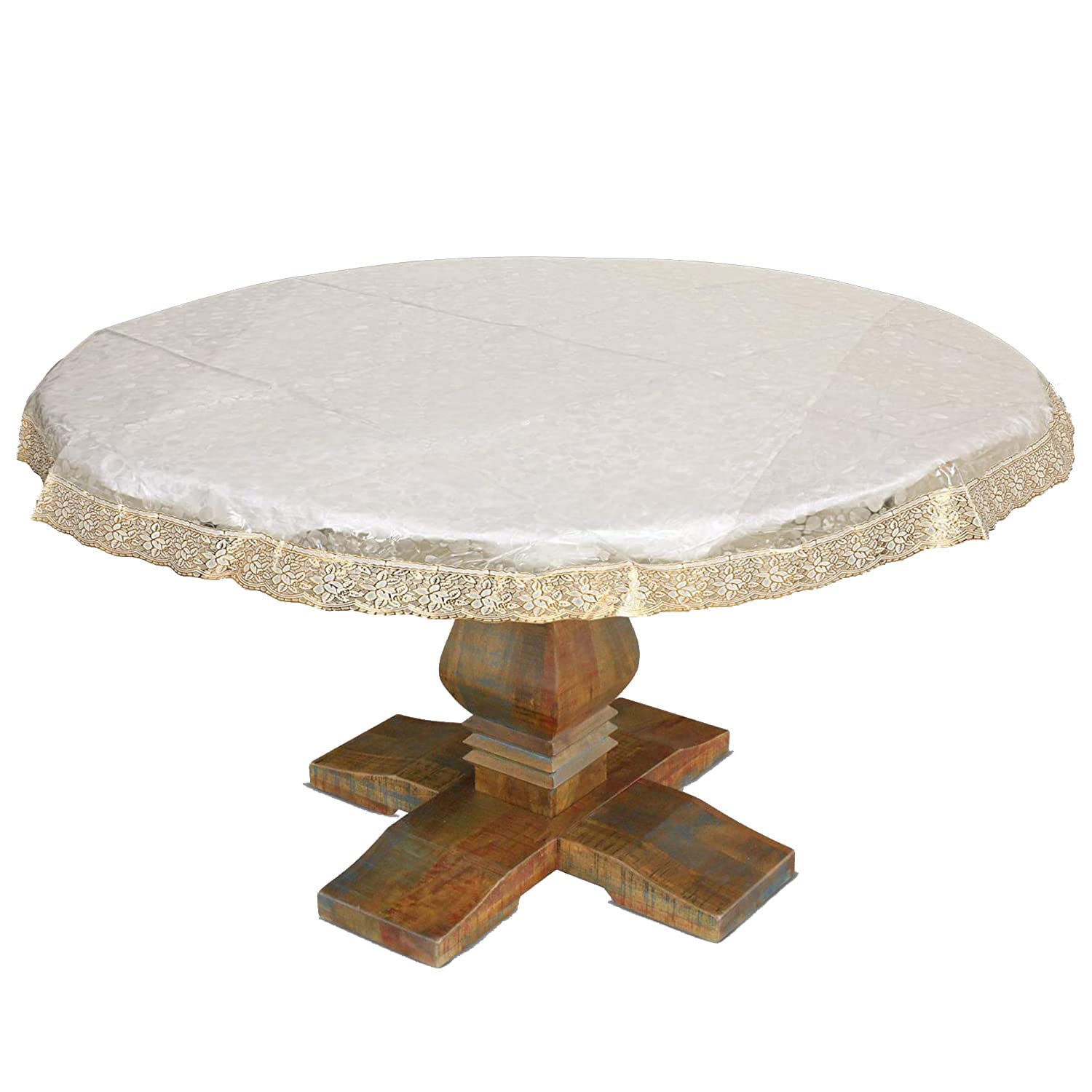 Kuber Industries Round Table Cover | PVC Golden Lace Stone Print Table Cover | Round Table Cover for Home D cor | Tablecloth for