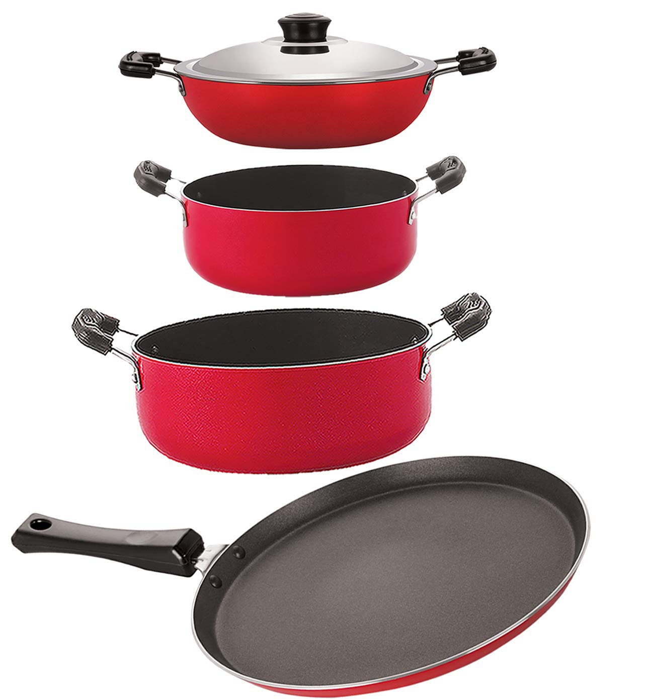 Nirlon Aluminium Non Stick Non Induction Cookware Set Of 4 Pieces (Ft13_Dkd(M)_Cs20_Cs24)