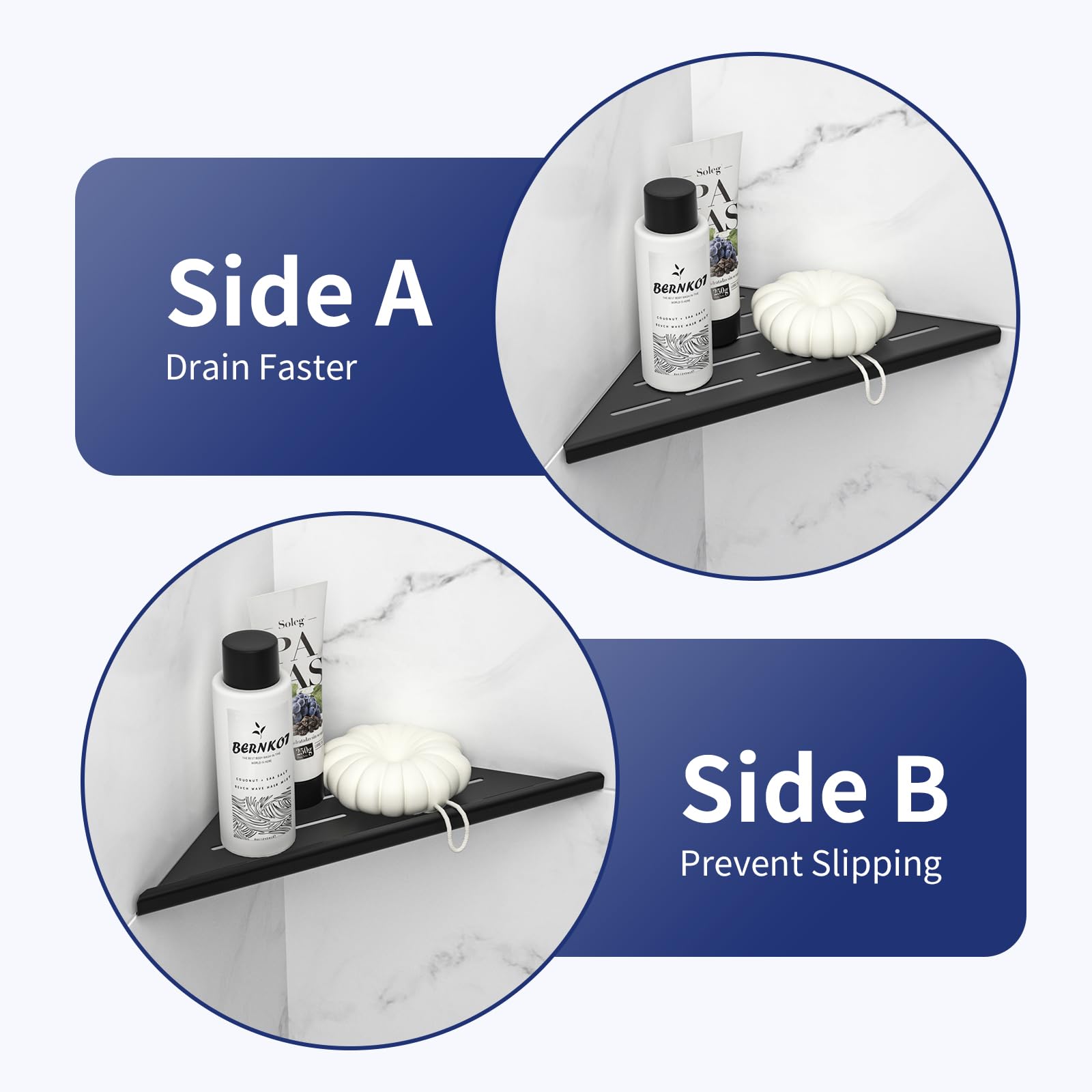 Bernkot 10'' Corner Shower Shelf 2Pcs, 304 Stainless Steel Recessed Bathroom Shelves For Tiled Wall, No Drilling Needed (10'', B