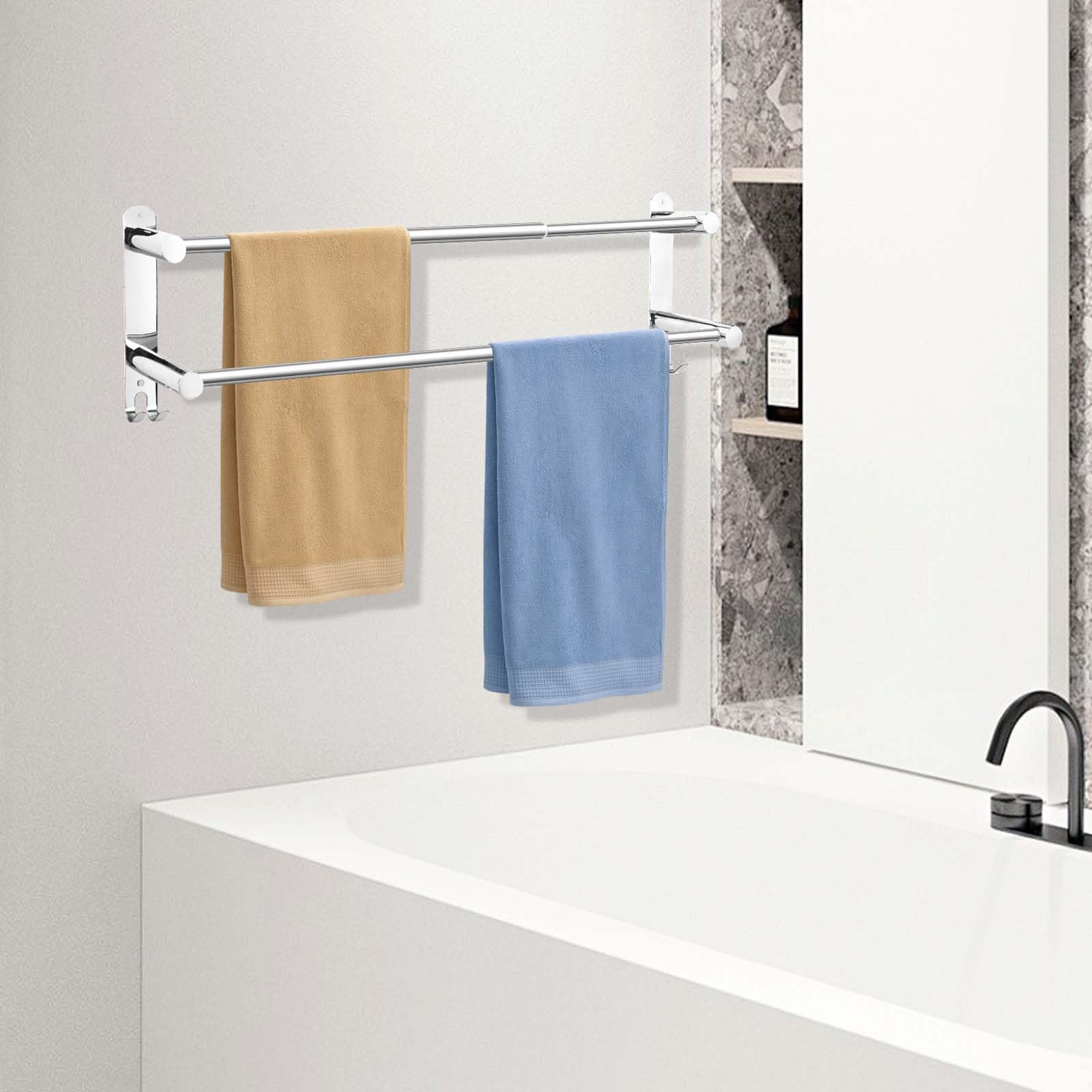 Kahcnvn Towel Racks For Bathroom, 24Inches Adjustable Towel Rack, Stainless Steel Screw Mounting Bathroom Towel Holder, Tape Hoo