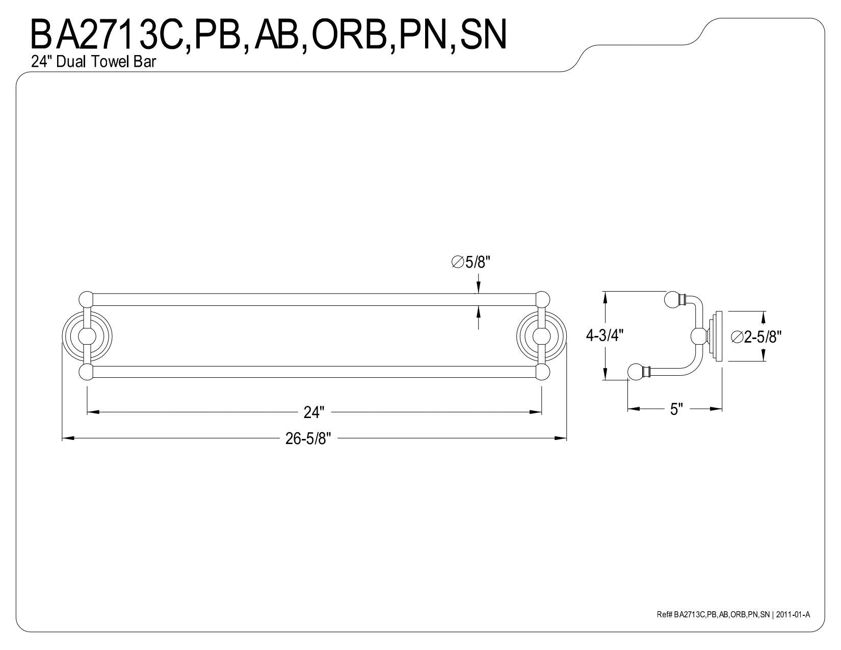 Kingston Brass BA2713AB Milano 24'' Dual Towel Bar  Antique Brass