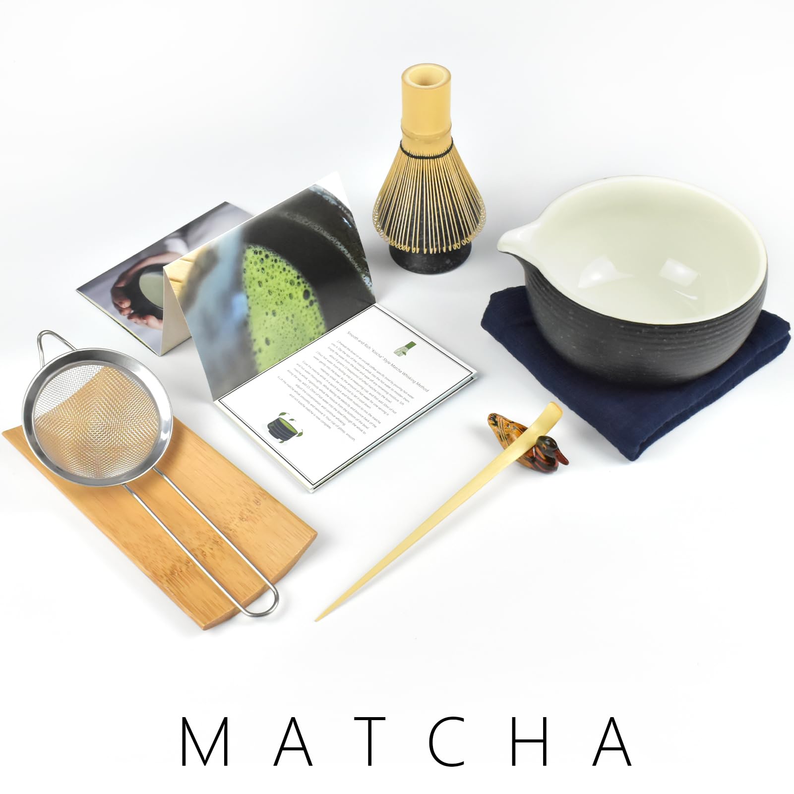 Artcome Bluestone Glaze Matcha Kit For Japanese Tea Ceremony, Bowl With Pouring Spout, Whisk, Tea Scoop, Matcha Powder Strainer,