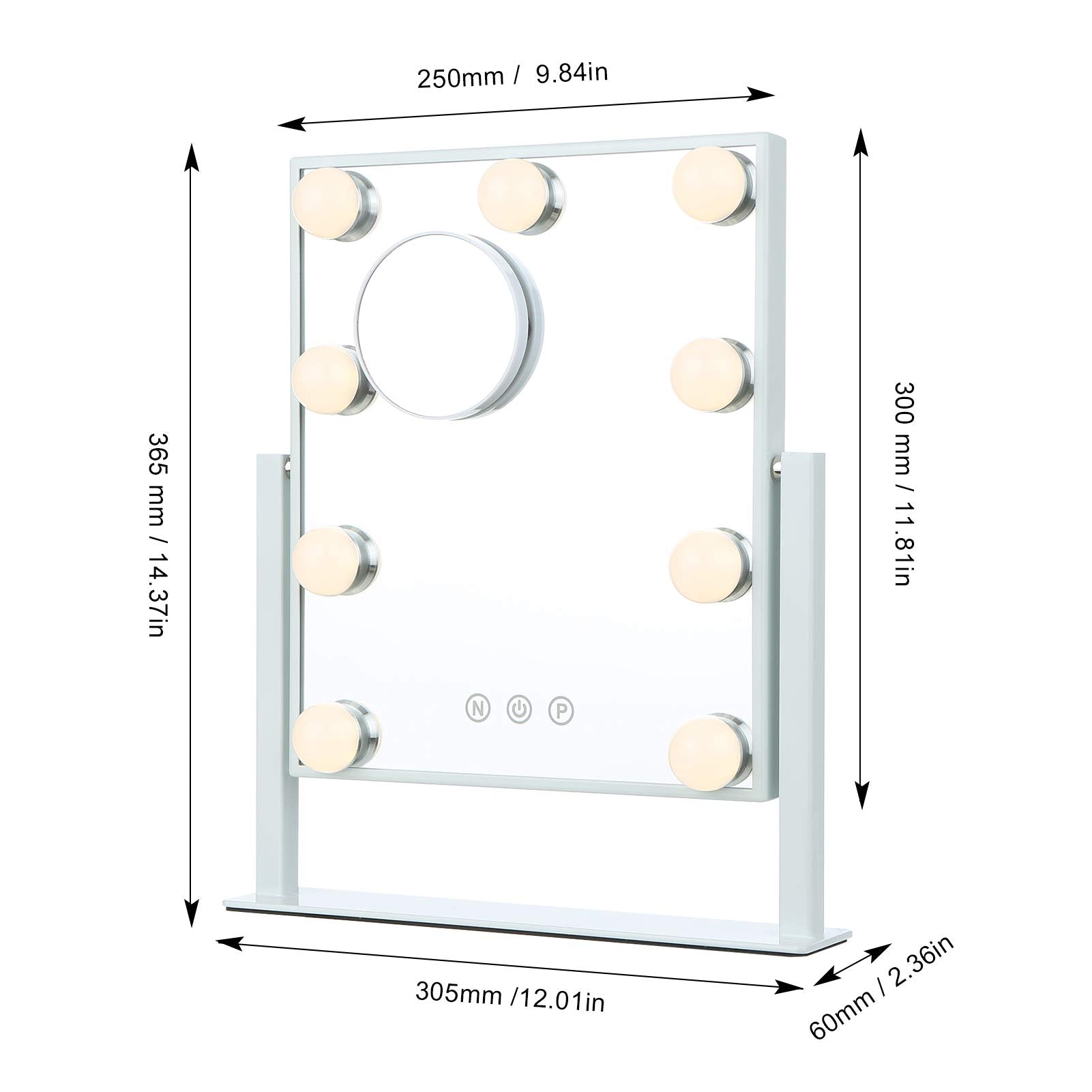 Vanity Mirror with Lights  Hollywood Lighted Makeup Mirror  3 Colors Lighting Modes Dimmable 10X Magnifying Miroor  Touch Control and 360 Degree Rotation (White)