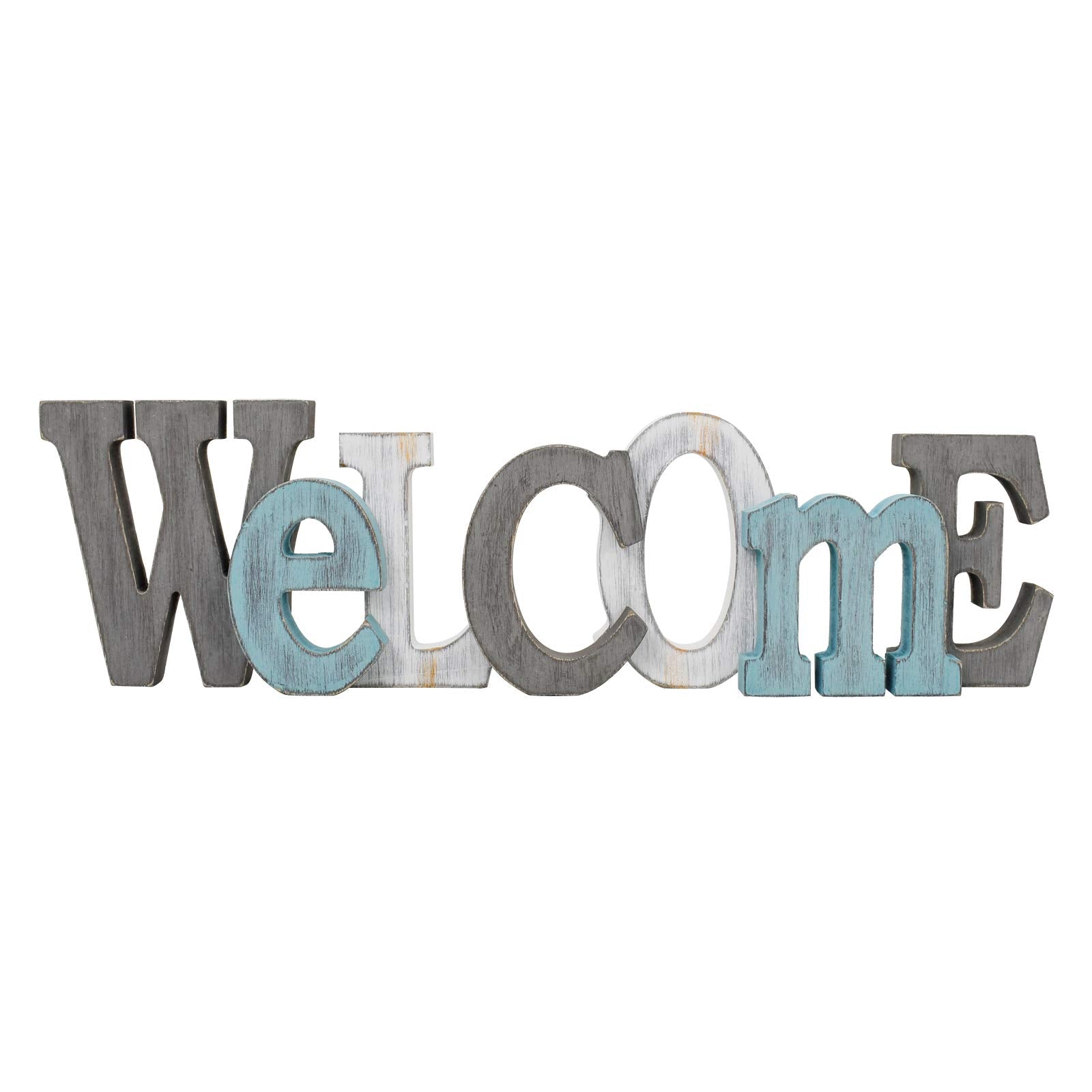 Waroom Home Rustic Wood Welcome Sign D  cor, Decorative Block Word Sign Welcome Letters Sign, Hanging Wooden Welcome Cutout Word