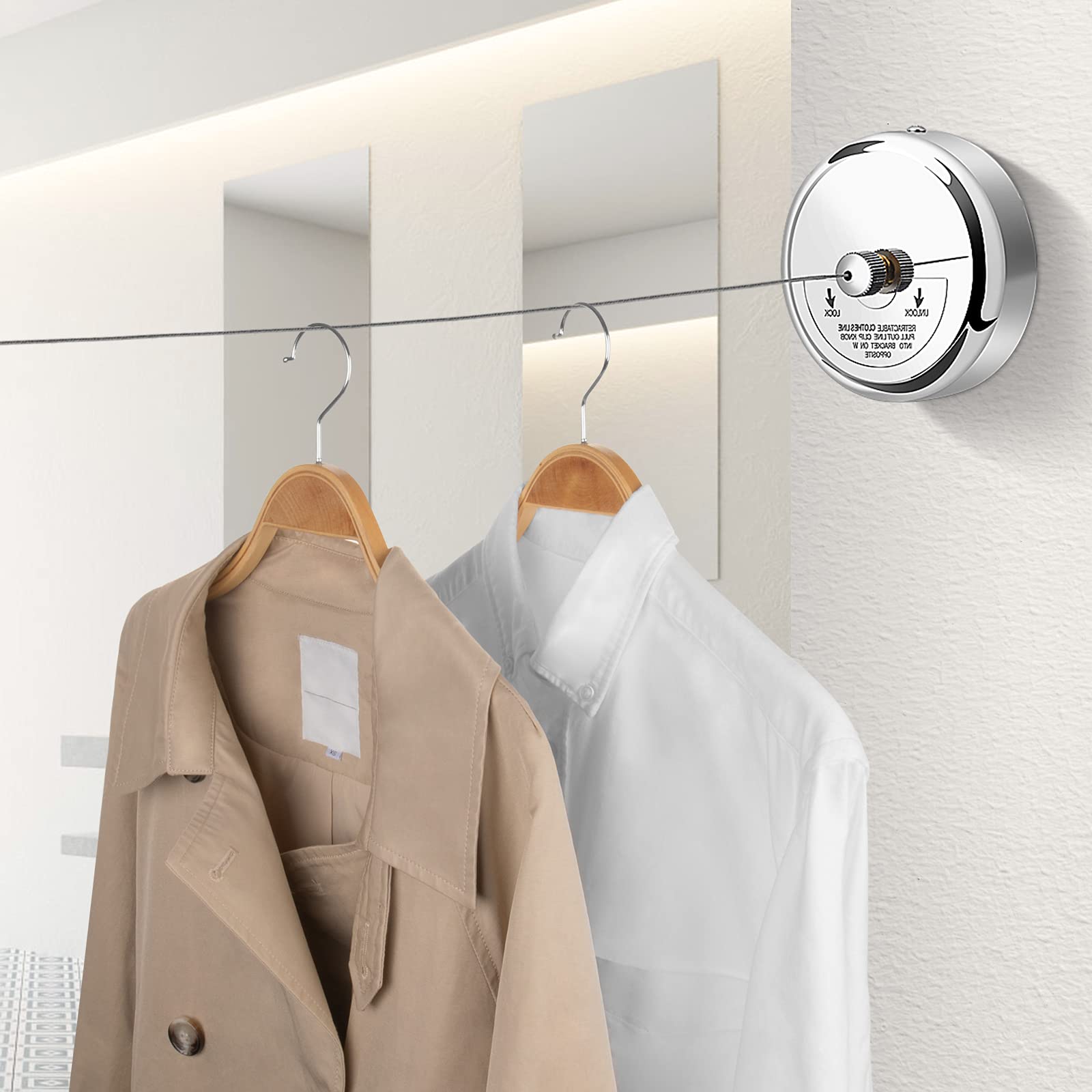 Retractable Clothesline 9.0 Feets, 304 Stainless Steel Clothes Line Dryer With Heavy Duty Adjustable Stainless Steel Rope String