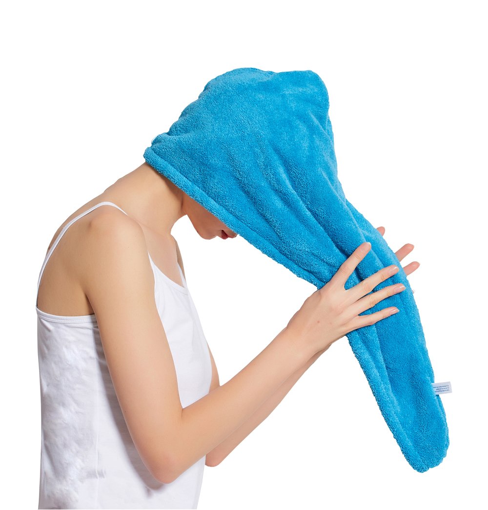 HOPESHINE Women's Soft Shower Hair Towel Twist Hair Turban Wrap Drying Cap Great Gift for Women (Blue 3-pack)