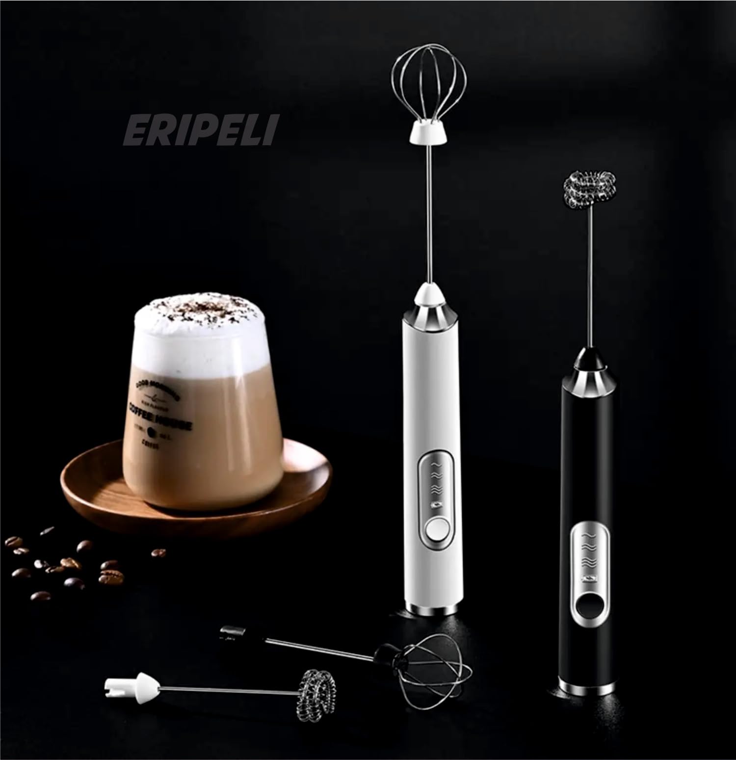 Eripeli Hand Blender Coffee Frother Milk Frother Usb Rechargeable Electric Foam Maker For Cappuccino Whisker Egg Beater, Black