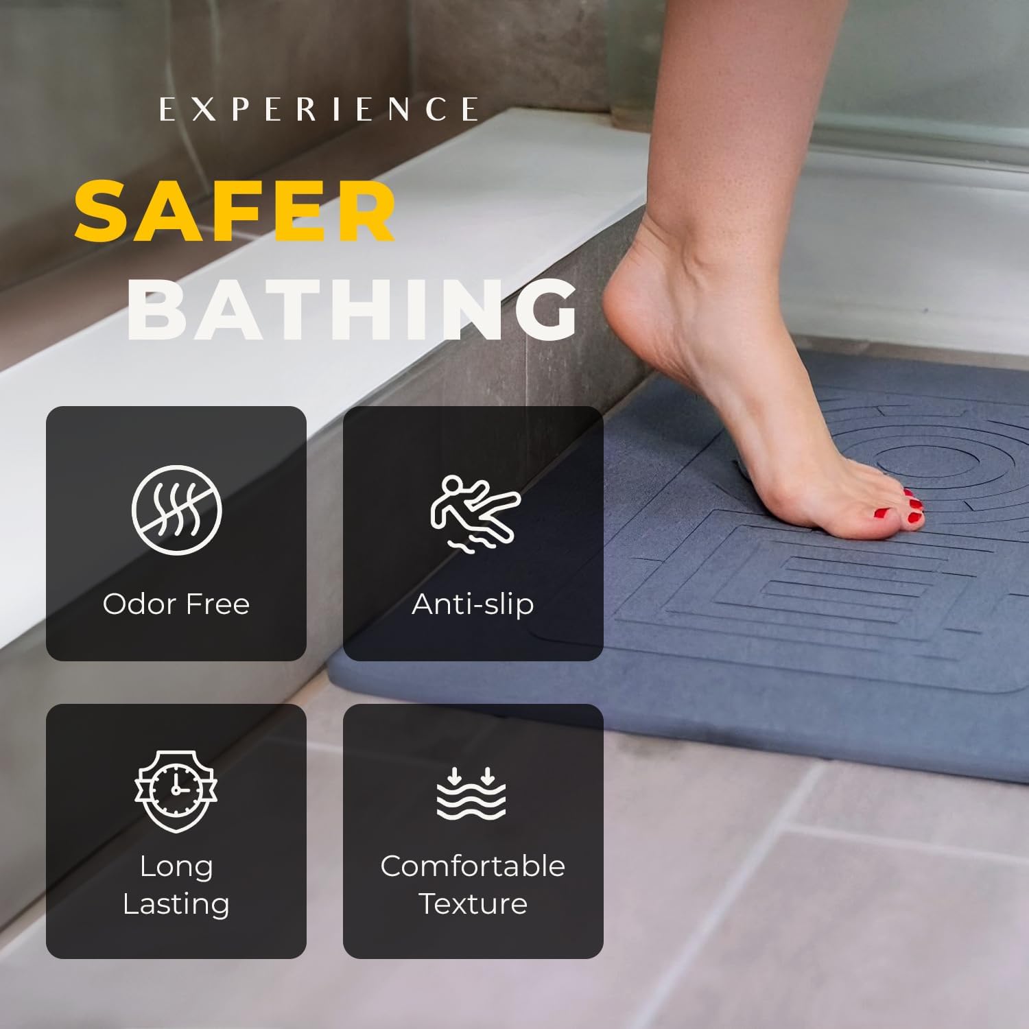Maze Oasis Stone Bath Mat - Instant-Drying Diatomaceous Earth Bath Mat With Maze Pattern - Super Absorbent Non-Slip - Quick Dry