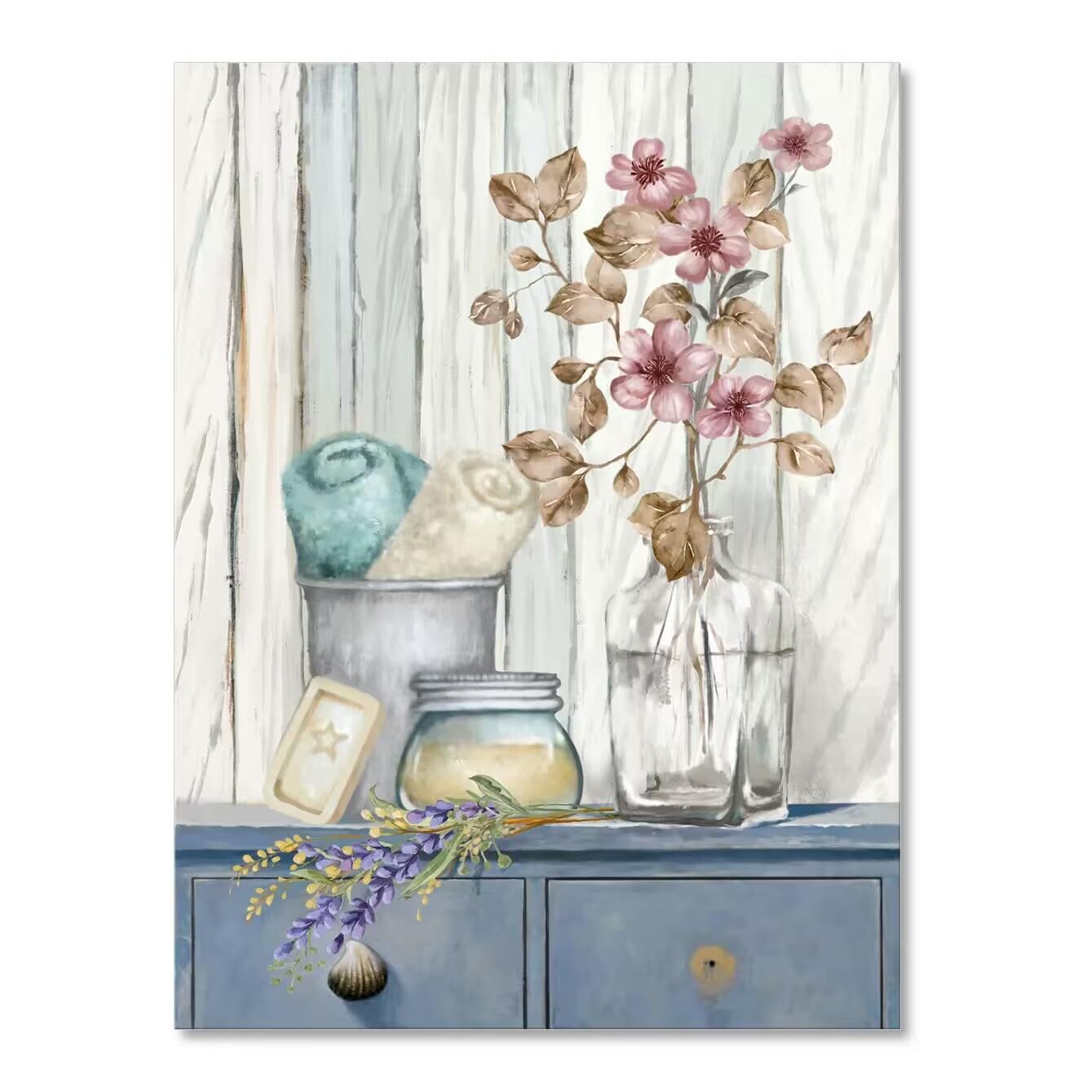 Bathroom Decor Wall Art Farmhouse Flower Pictures Floral Bathroom Wall Decor Bath Towel Bathroom Pink Poppy Vase Canvas Prints B