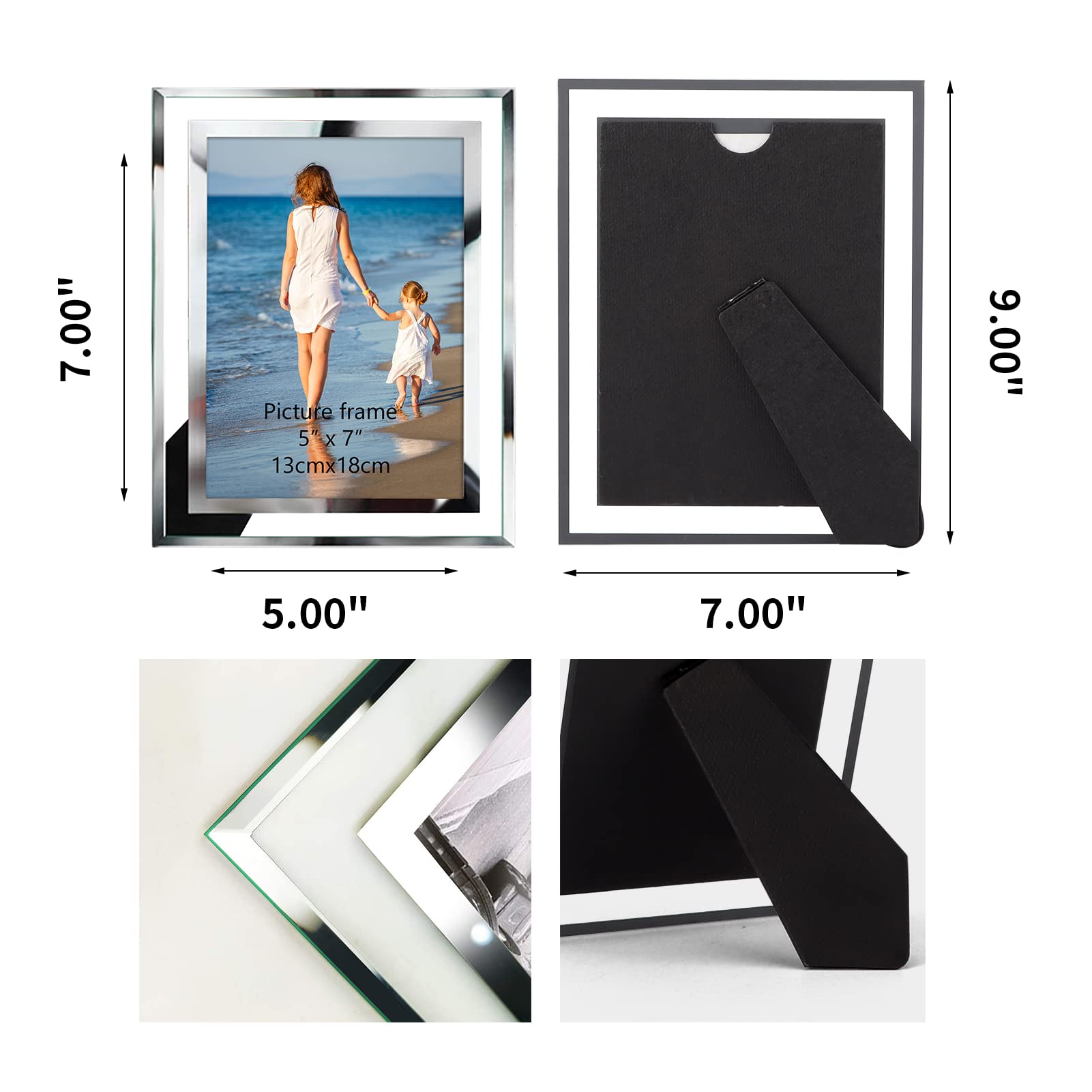Hoikwo Bulk 5x7 Picture Frames, 4 Packs Silver Photo Frames 5 by 7, Glass Wedding Frames 5x7, Clear Mirror Wedding Photo Frames,