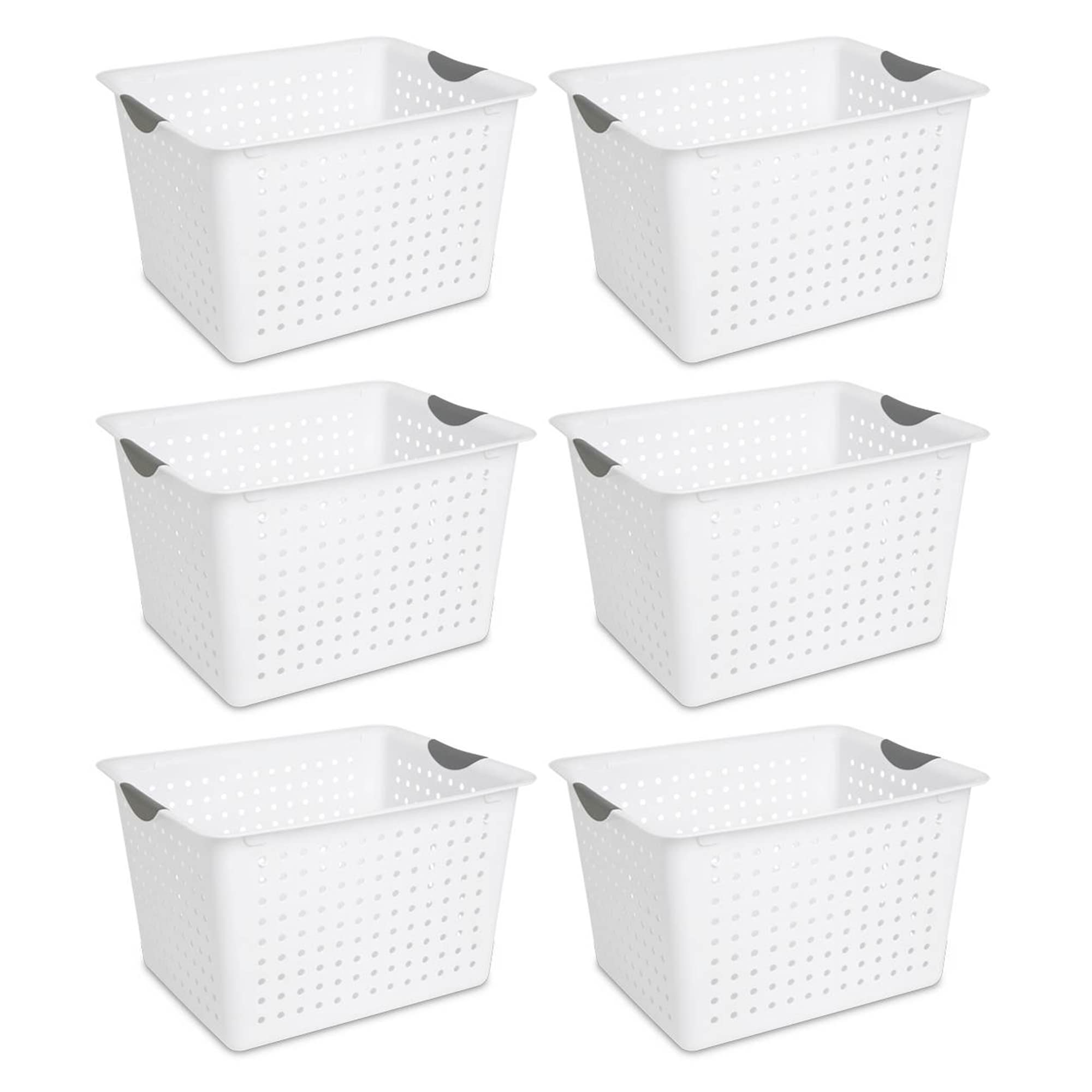 Sterilite Deep Ultra Basket, Open Storage Bin To Organize Closets, Cabinets, Pantry, Shelving And Countertop Space, White, 6-Pac