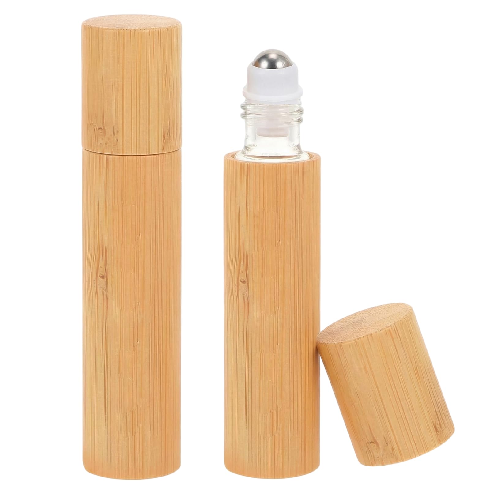2Pcs 10ML Empty Bamboo Essential Oil Roll on Bottles Refillable Perfume Sample Containers Storage Jars Vials with Stainless Stee