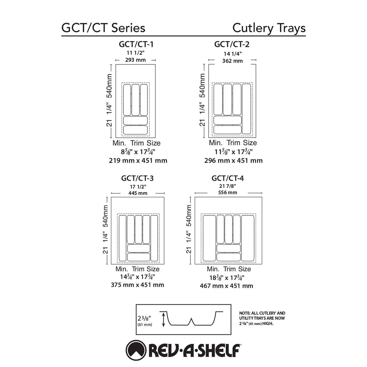 Rev-A-Shelf Ct-2W-52 Medium Trim-To-Fit Matte Plastic Cutlery 6 Compartment Tray Insert Utensil Organizer For Kitchen Cabinet Dr