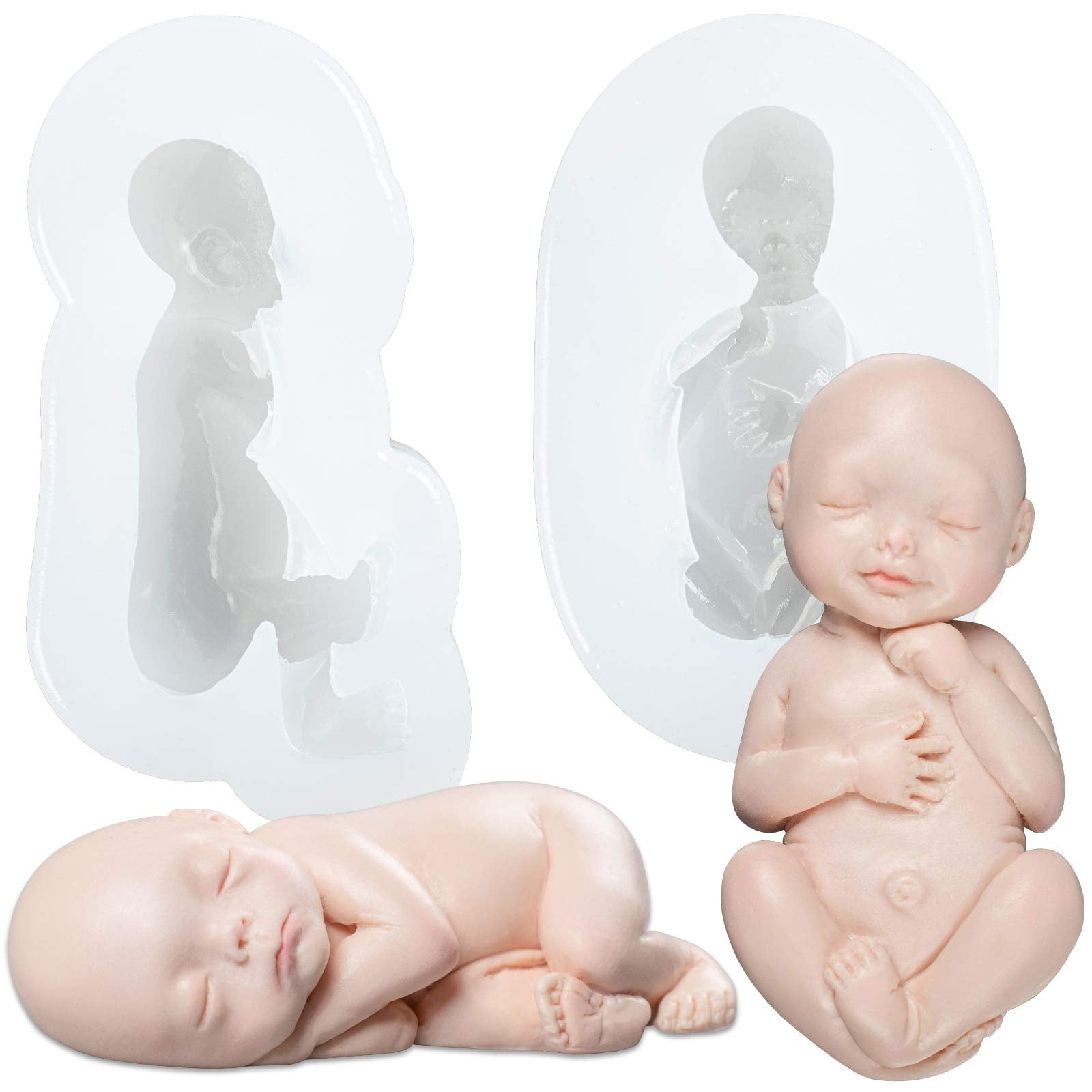 Sleeping Baby Fondant Silicone Molds For Cake Decoration Cupcake Topper Chocolate Soap Wax Clay 2-In-Set Around 2.4X1Inch