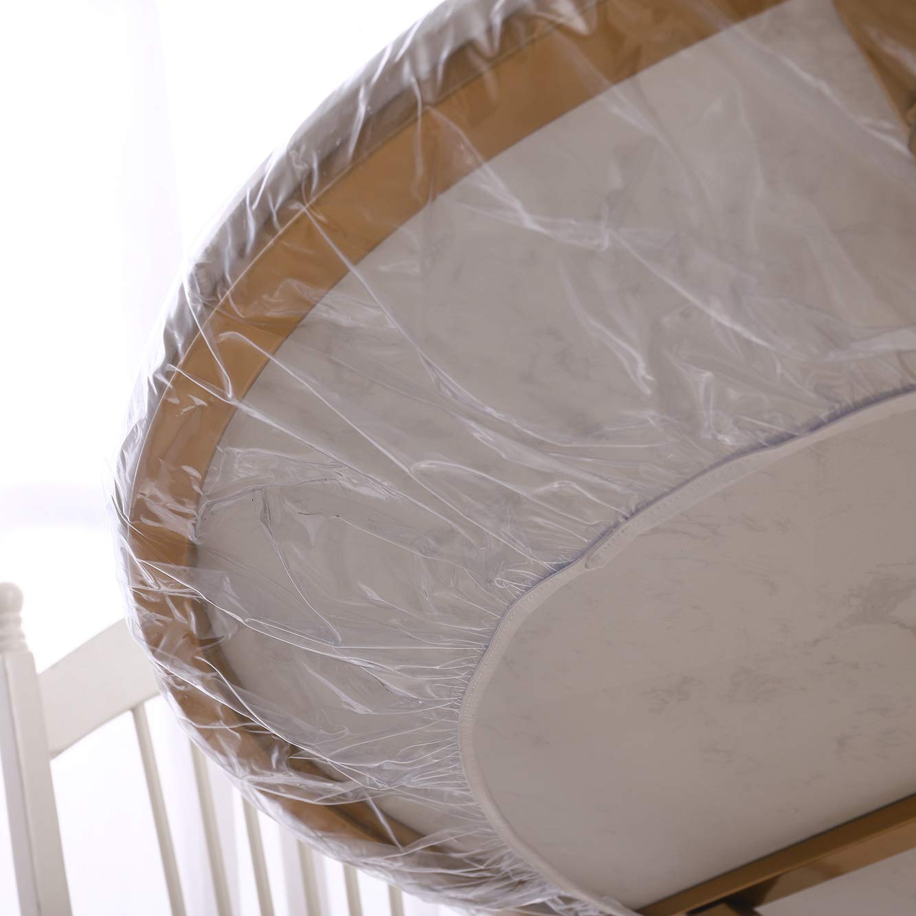 Clear Round Vinyl Fitted Tablecloth Waterproof Oilcloth Heavy Duty Elasticized Table Cover Elastic Edge Design Plastic Tableclot