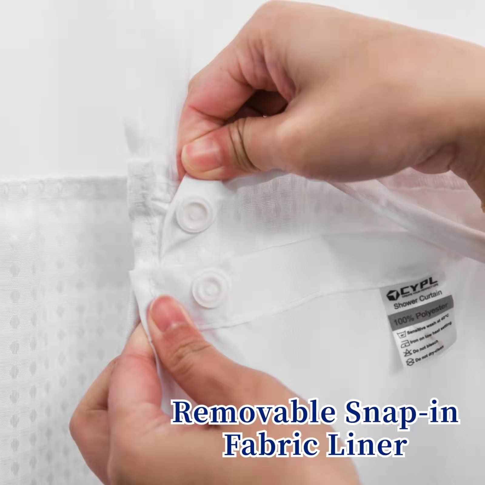 CYPL No Hooks Required Waffle Weave Shower Curtain with Snap in Liner-Hotel Grade Waterproof & Mesh Top Window Spa Like Bath Curtain Machine Washable Heavy Duty 71Wx74L (White)