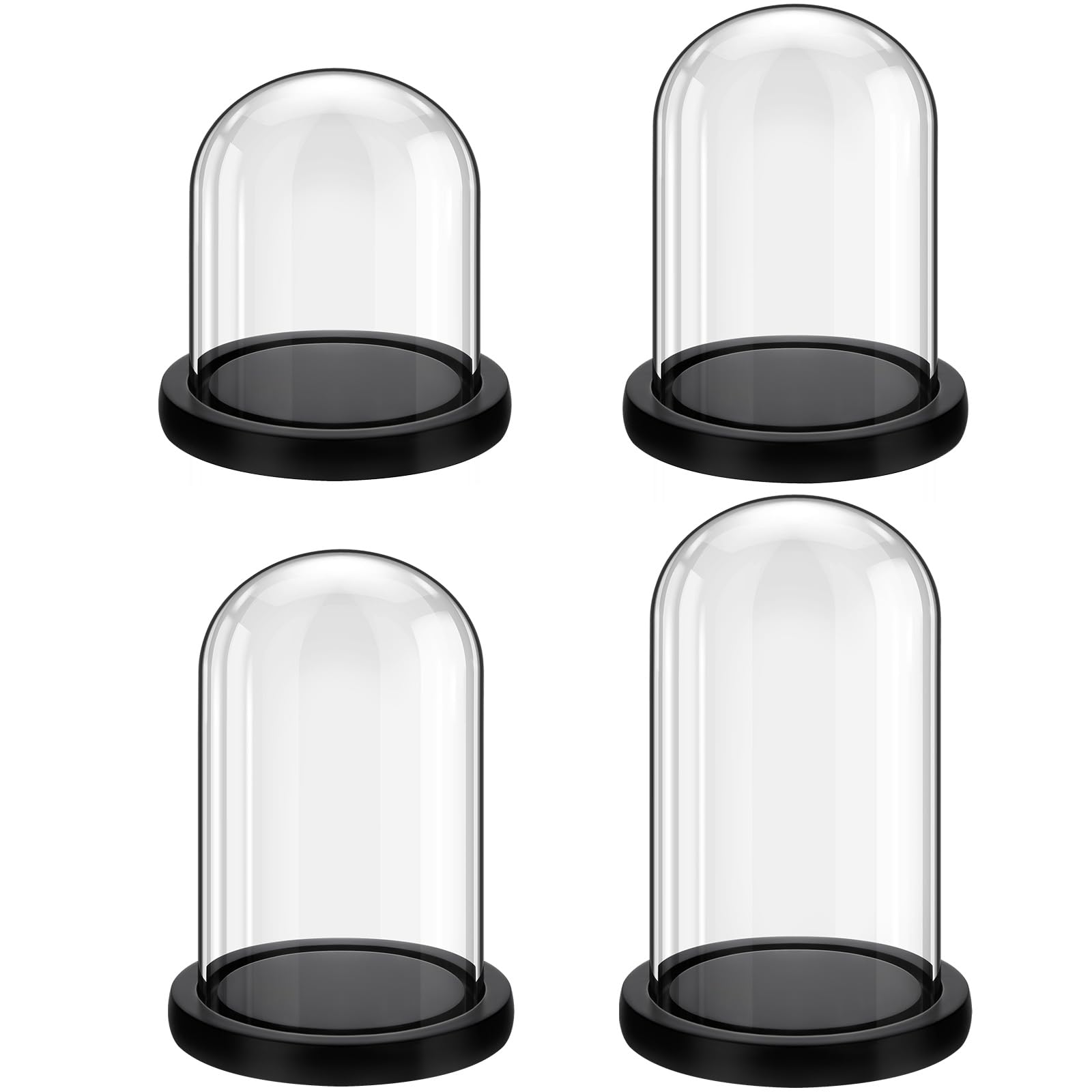 Suclain 4 Pcs Glass Display Dome Cloche Clear Dome Cloche with Wood Base Tabletop Jar Display Case for Home Office Wedding