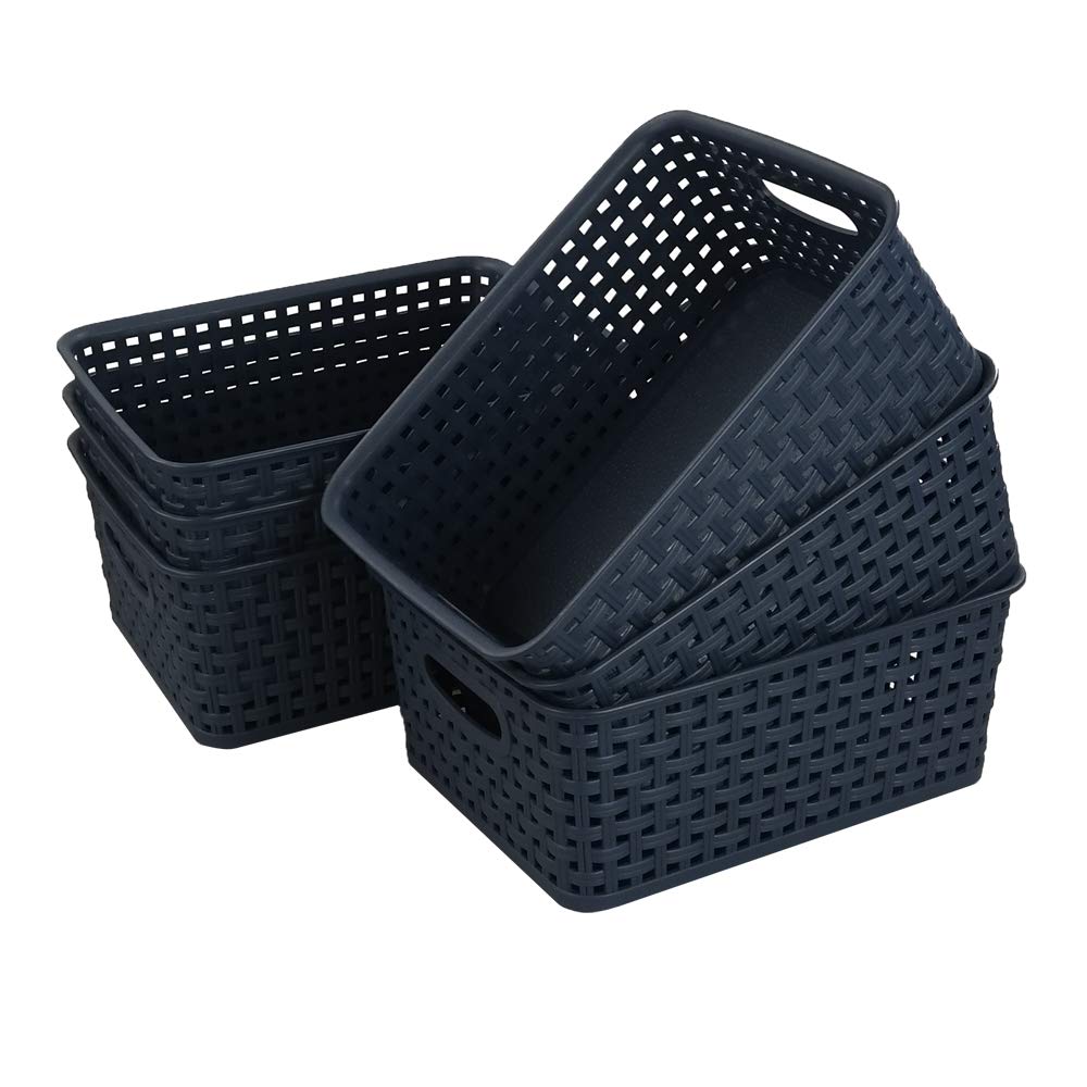 Sandmovie Plastic Weave Storage Baskets For Kitchen Bathroom, Navy Blue, 6 Packs