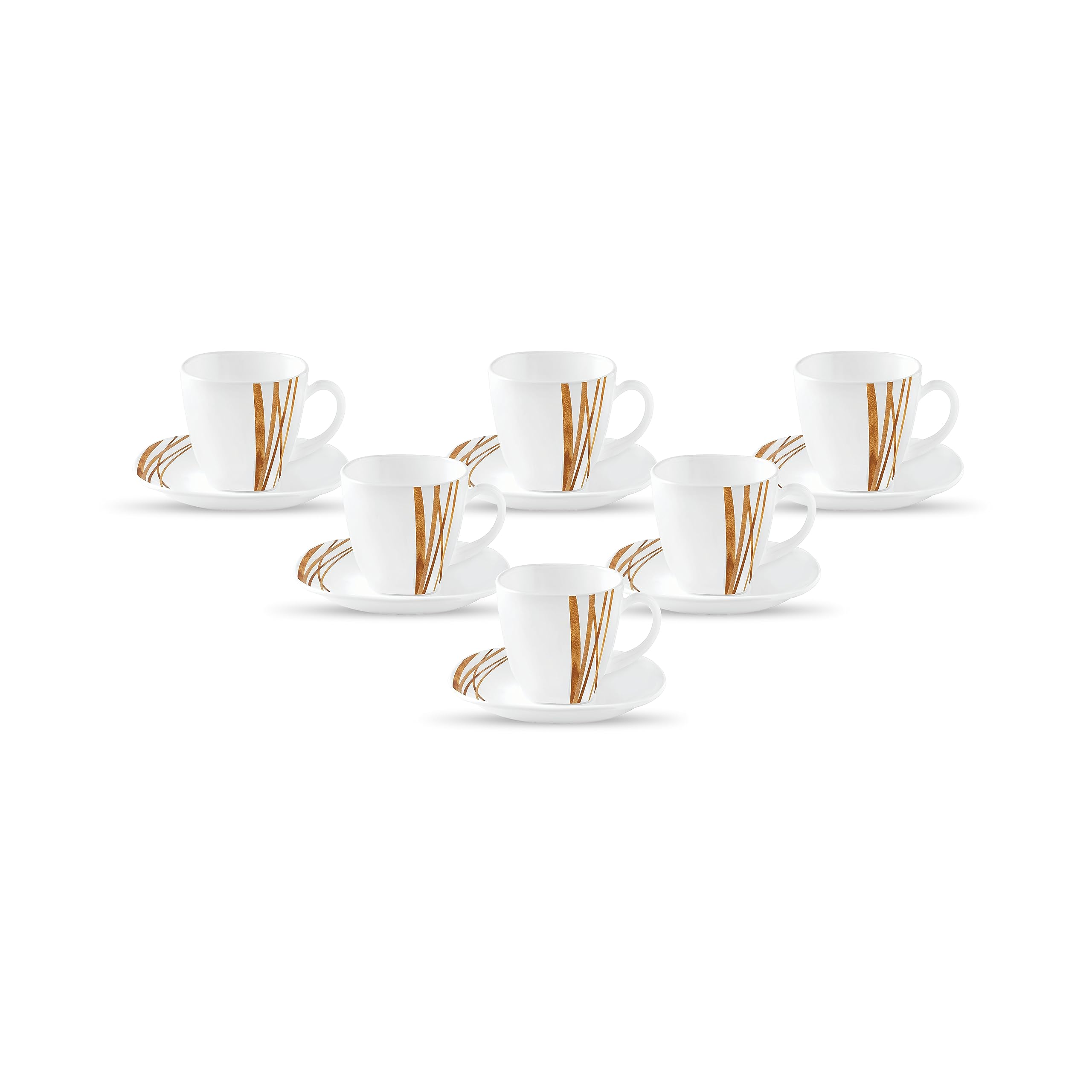 La Opala Diva, Quadra Collection Opal Glass Crockery | Coffee Cup & Saucer, Set Of 12 | Golden Shades 125 Ml | For Tea & Coffee 