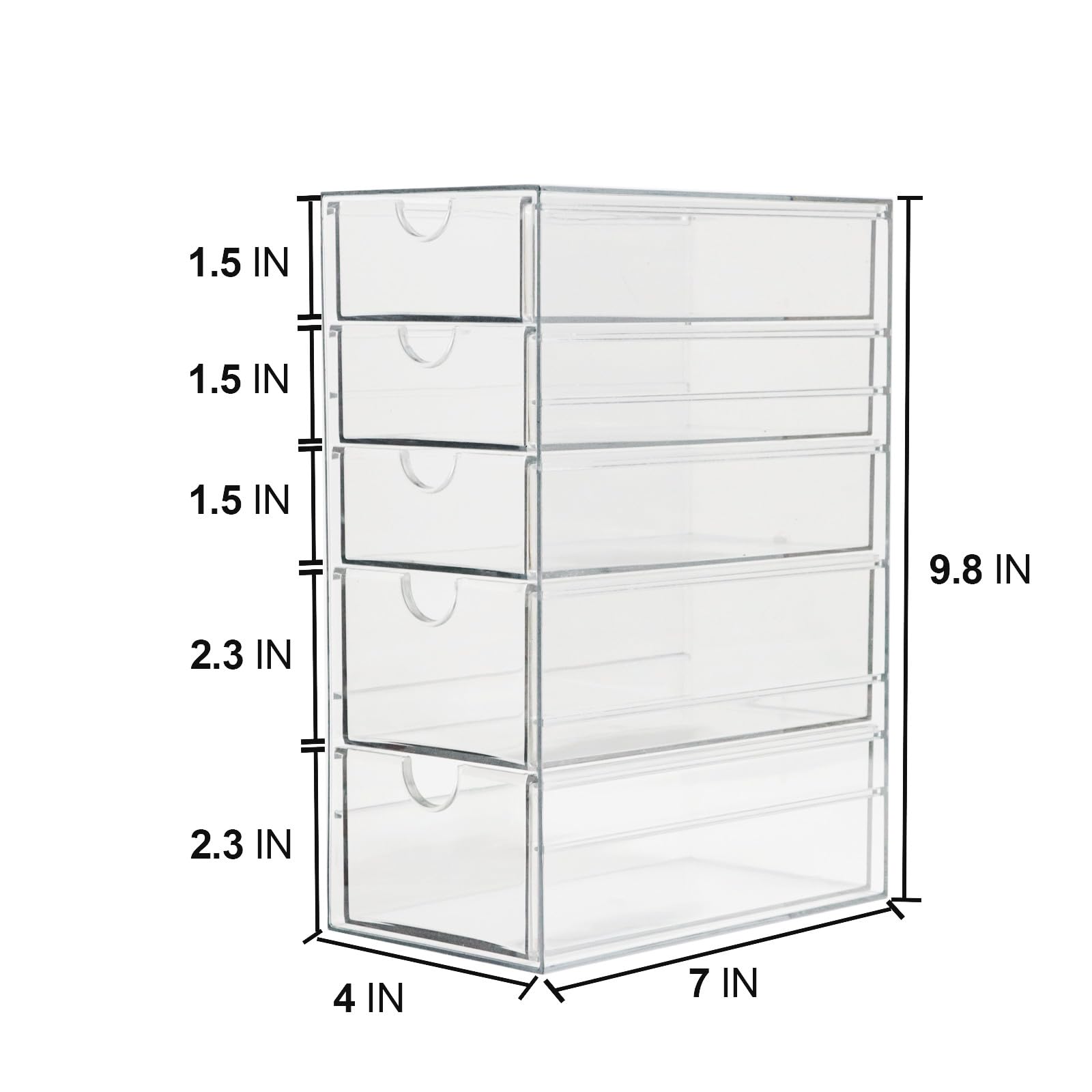 Plastic Drawer Storage with 5 Different Sizes Drawers, Clear Light Gray Hair Accessories Organizer, Transparent Bathroom Organiz