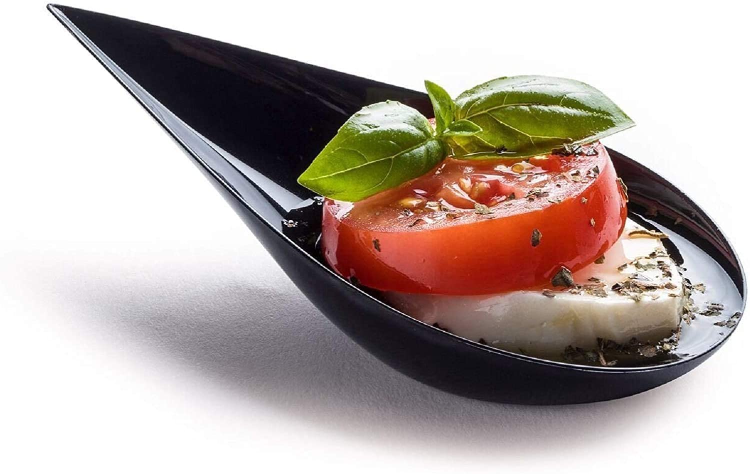 Dlux 100 4-In Tear Drop Mini Appetizer Plates, Reusable Black Plastic Spoons - Desserts And Appetizers Dishes Serving Plate - As