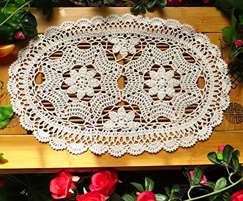 Laivigo New Handmade Crochet Lace Oval Table Placemat Doilies Doily,12 X 20 Inch,Beige,2Pcs