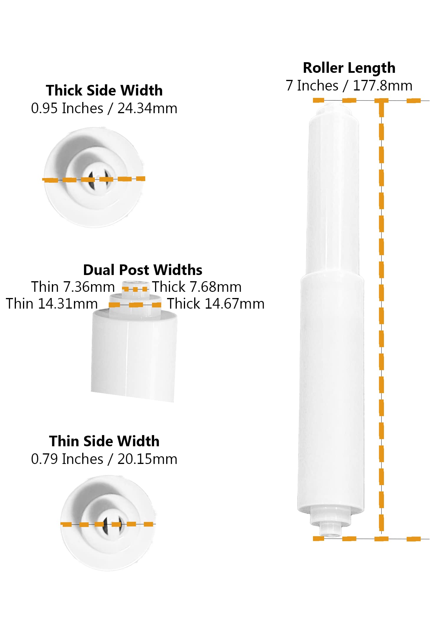 Toilet Paper Roller Holder (7 Inch) White - Plastic (Spring Loaded) Replacement Spindle Rod - Roll Extender Fits Extra Large Bat