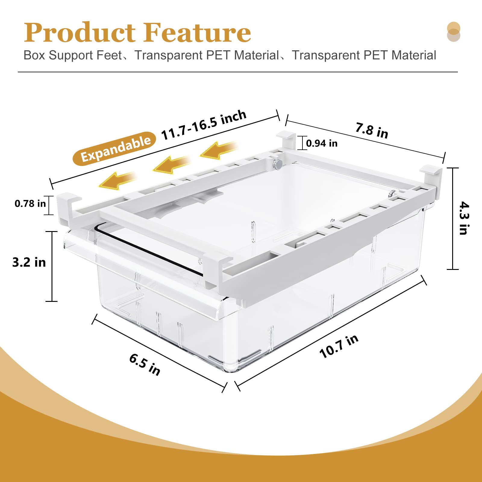 2 Pack Refrigerator Drawer Organizer, Pull Out Shelf Storage Transparent Organizer For Egg, Fruit, Vegetable, Seafood, Meat, Fit
