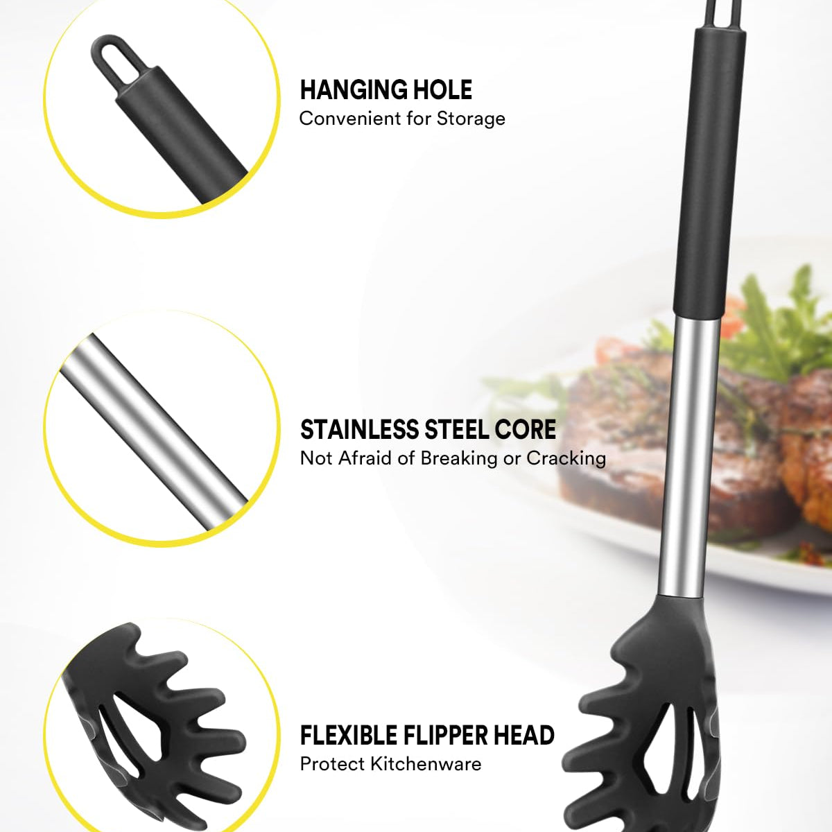 Silicone Pasta Fork And Soup Ladle Set, Non-Stick Bpa Free Heat-Resist ...