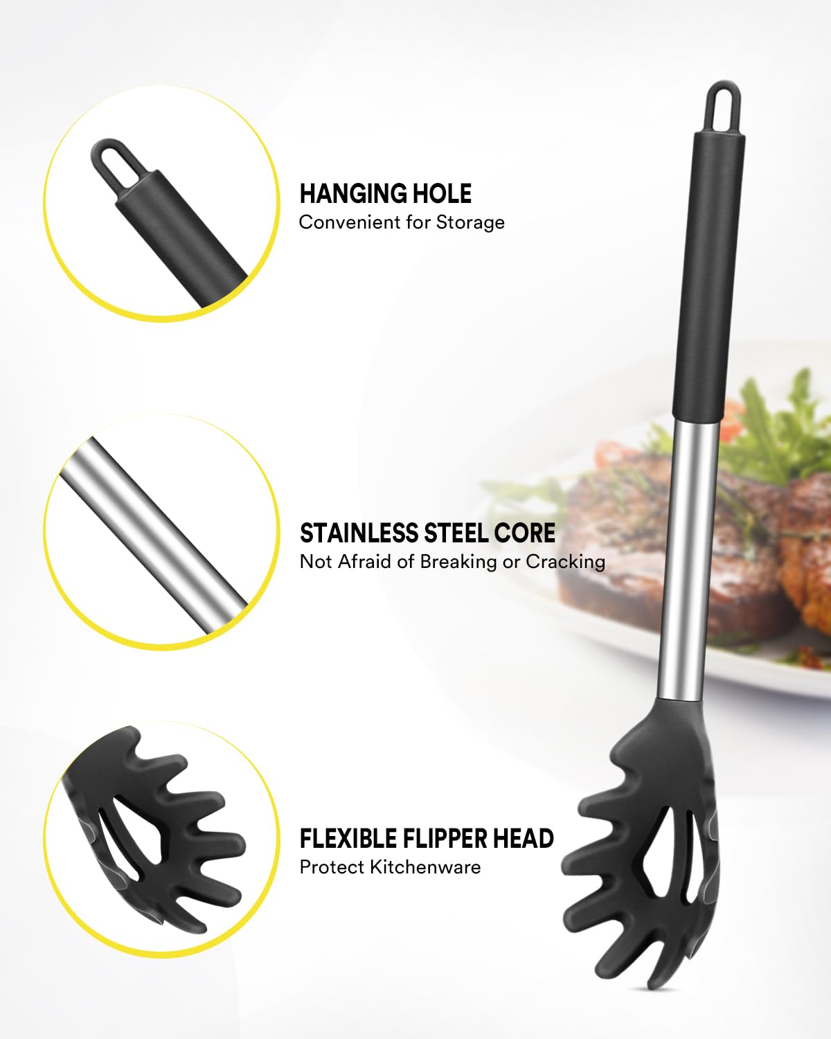 Silicone Pasta Fork And Soup Ladle Set, Non-Stick Bpa Free Heat-Resistant Handy Kitchen Utensils For Cooking, Serving, Draining,