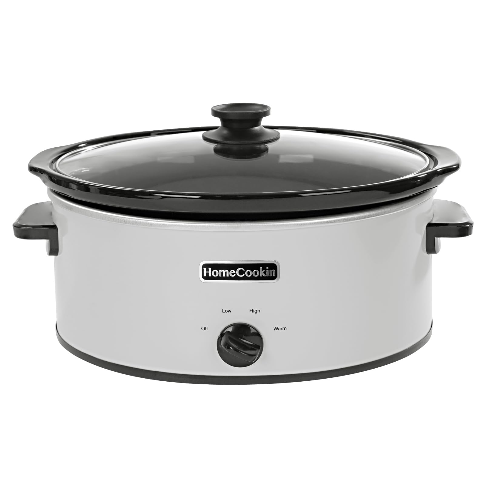 HOMECOOKIN 6 Quart Slow Cooker Oval Manual Pot Food Warmer with 3 Cooking Settings, White Stainless Steel