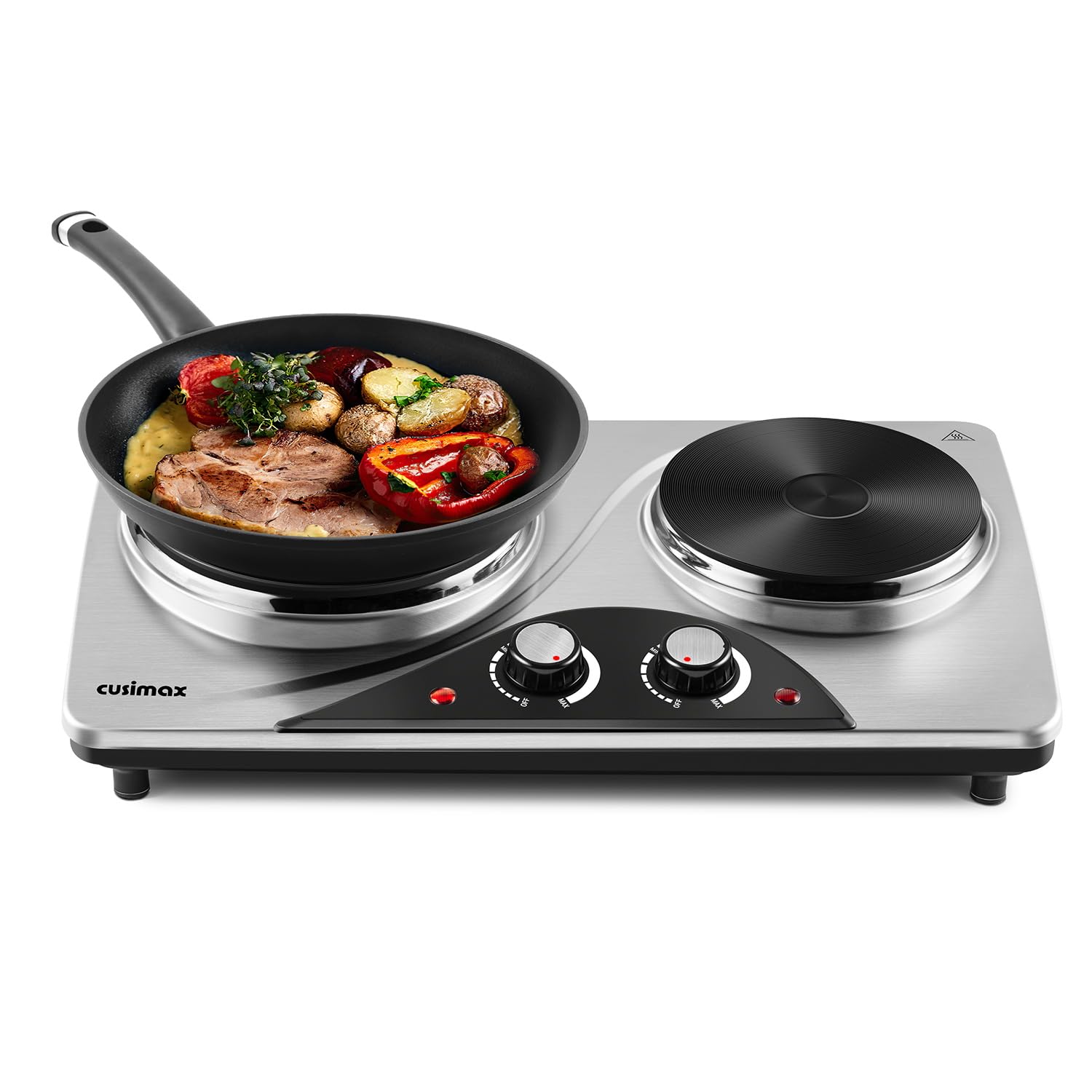 Double Burner, CUSIMAX 1800 Watts Electric Hot Plate for Cooking, Countertop Burner Portable Cast Iron Hot Plates with Dual Adju