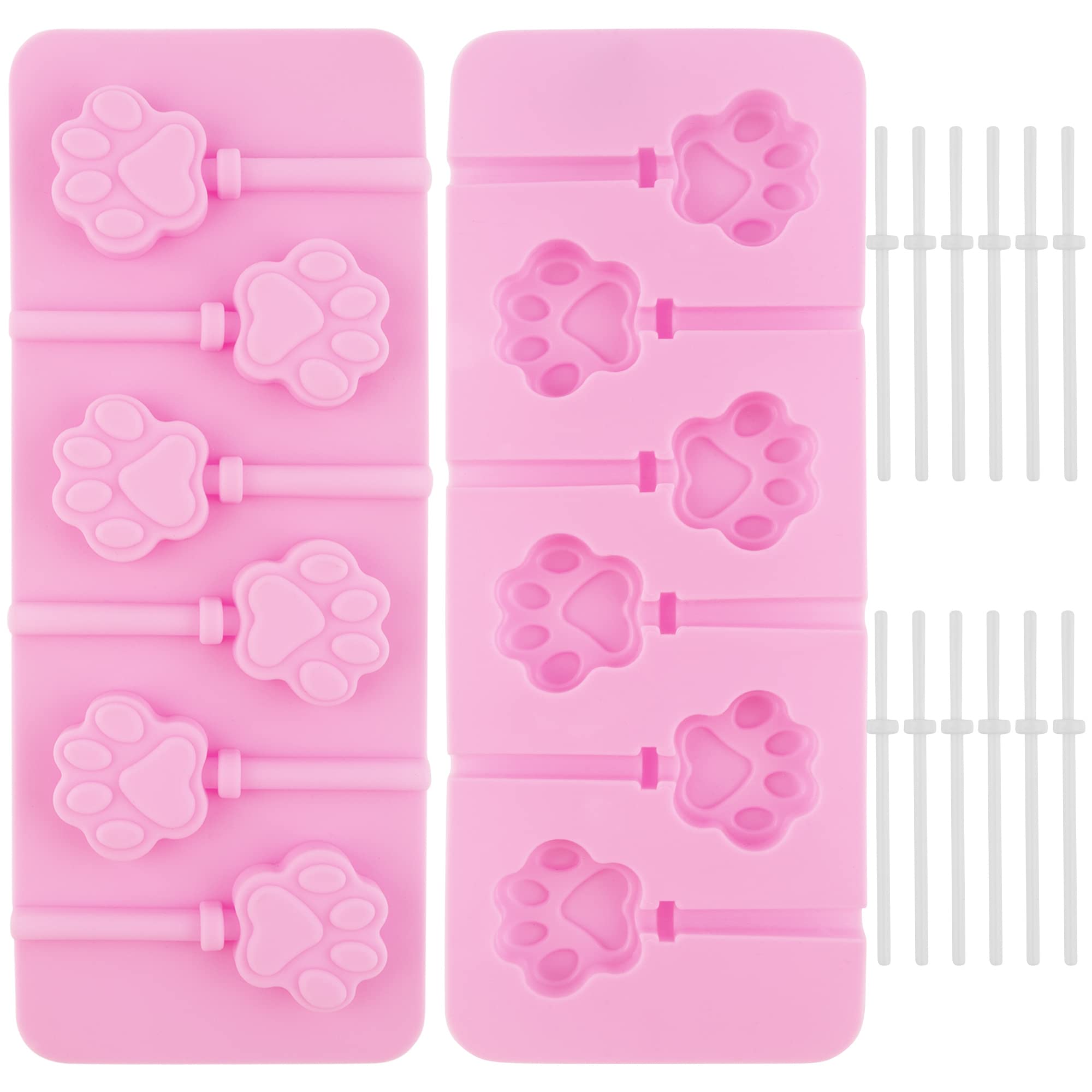 Auear, 2 Pack Paw Silicone Lollipops Mold With Sticks 6-Capacity Chocolate Hard Candy Mold Cat Dog Pet Paw Print Ice Cream Makin